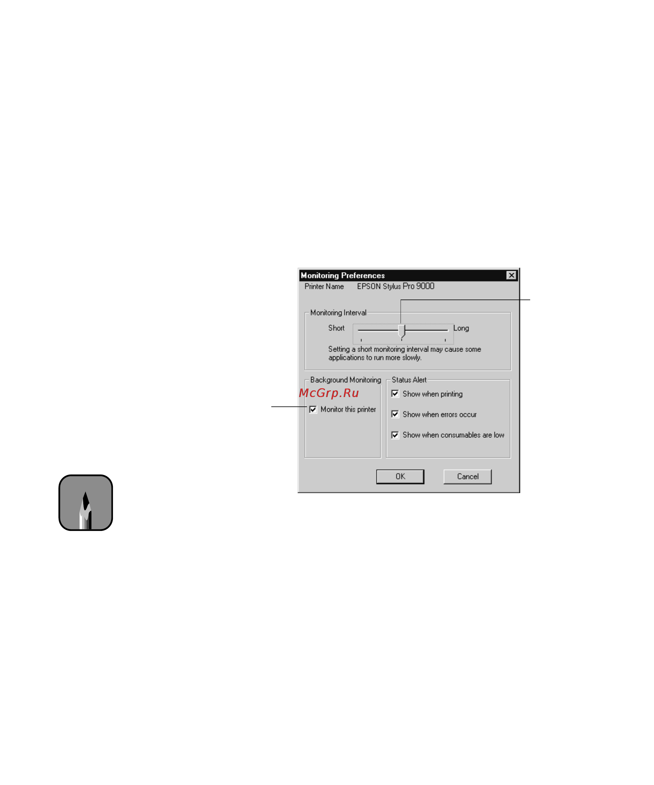 Epson Stylus Pro 9000 [130/143] Setting monitoring preferences
