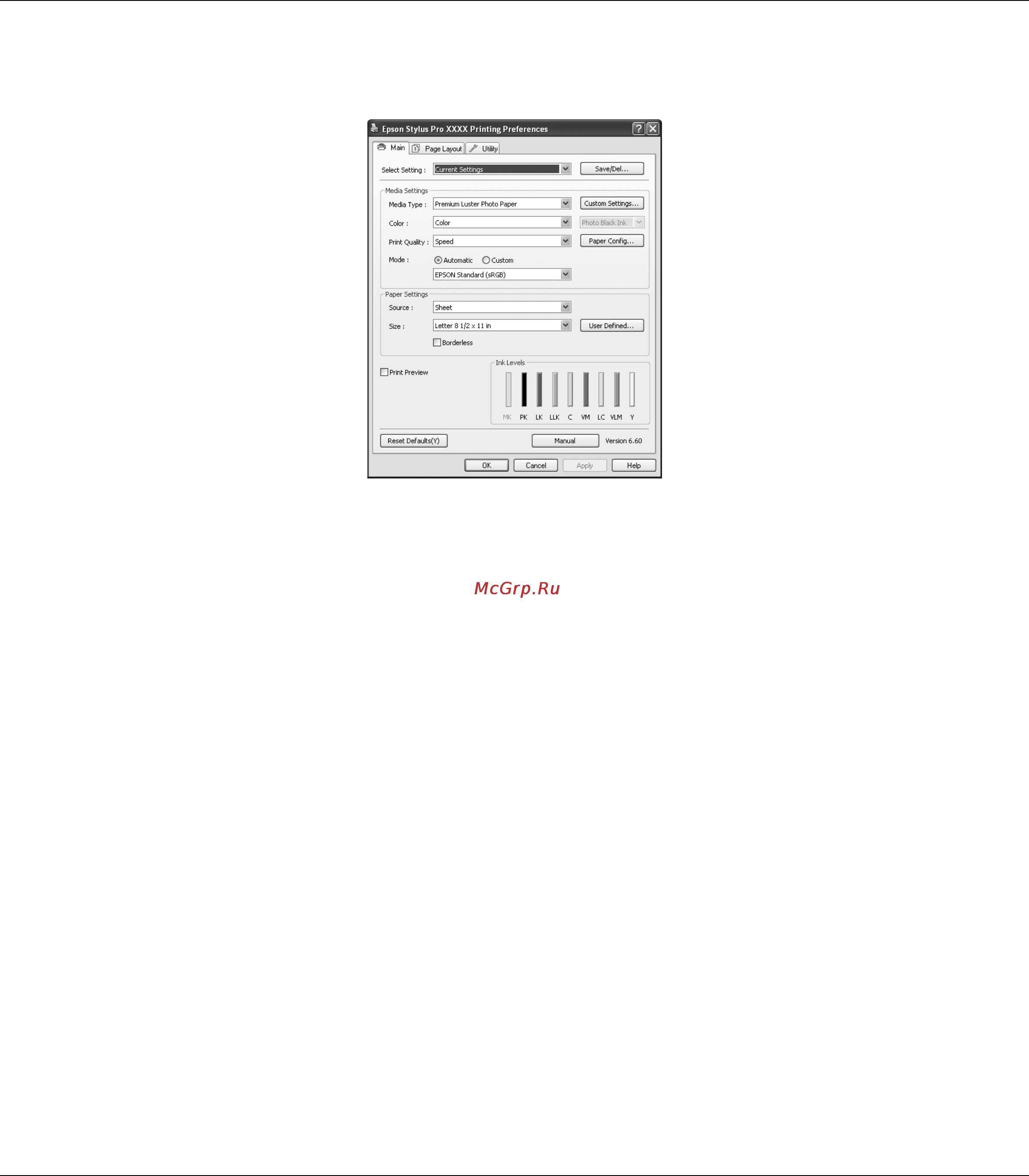 Epson Stylus Pro 3880 [14/227] Настройки сделанные здесь становятся настройками по умолчанию драйвера принтера