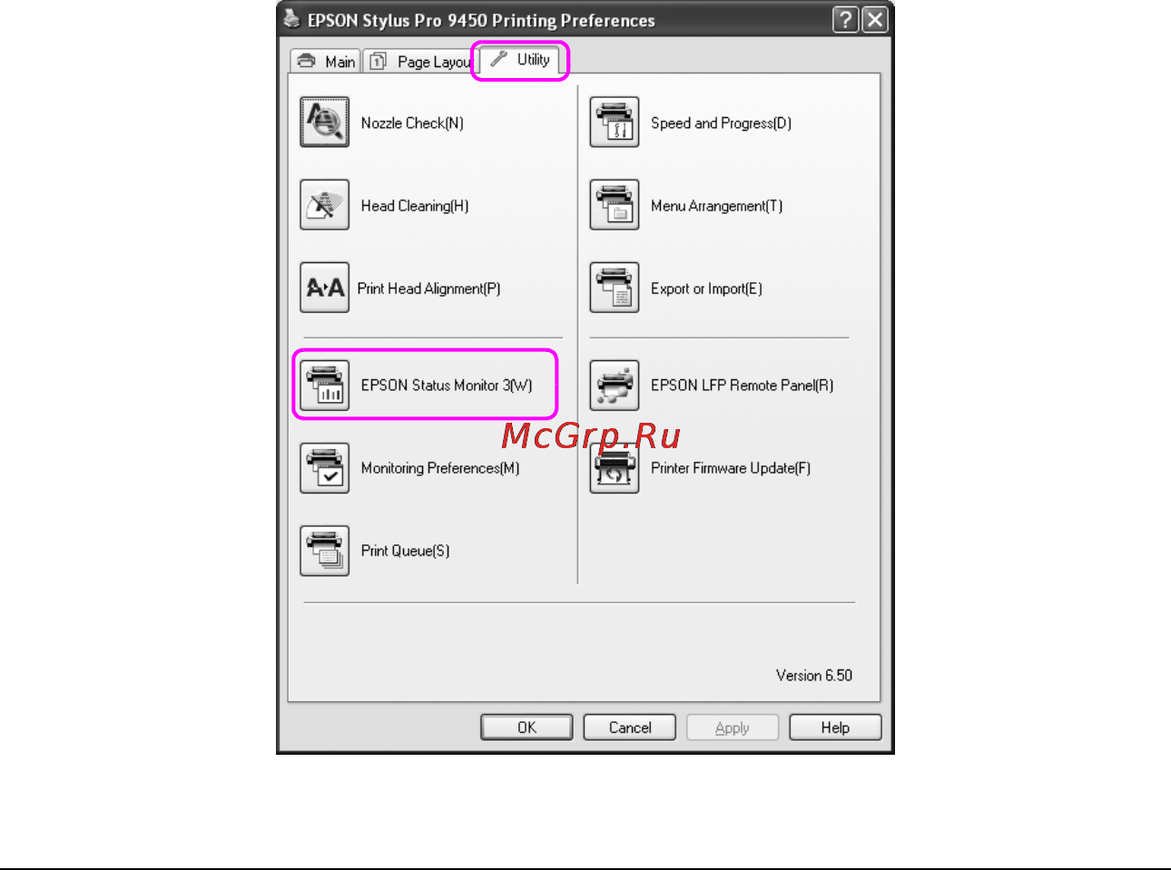 Epson Stylus Pro 7450 [36/406] Работа с утилитой epson status monitor 3