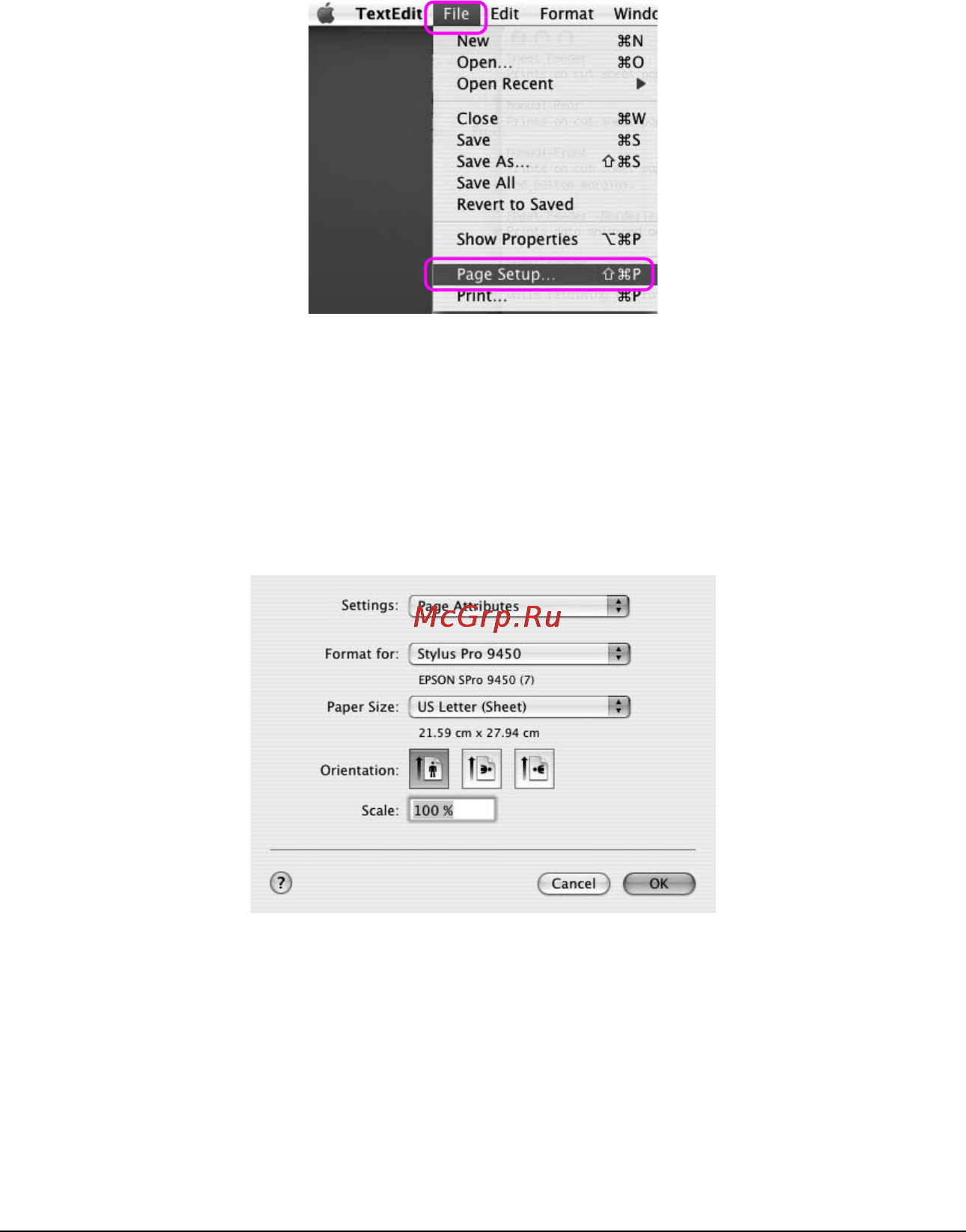 Epson Stylus Pro 9880 [48/406] Диалоговое окно page setup параметры страницы