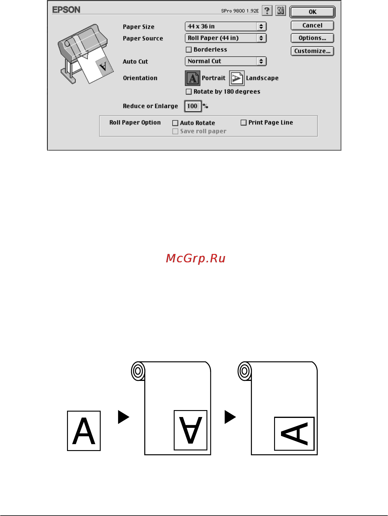 Epson Stylus Pro 7800 [134/393] Making the roll paper option settings