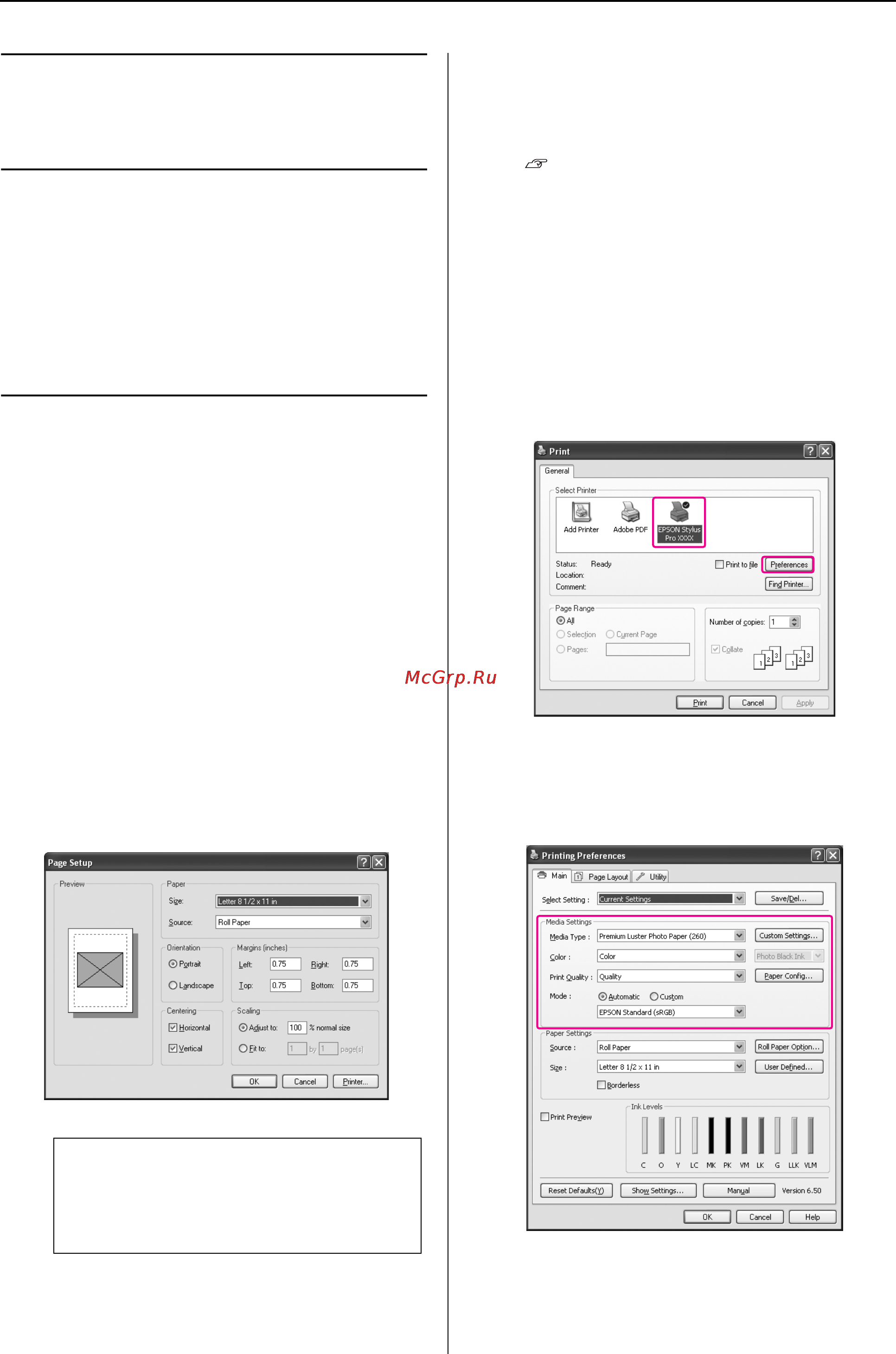 Epson Stylus Pro 9900 [58/205] Настройки печати