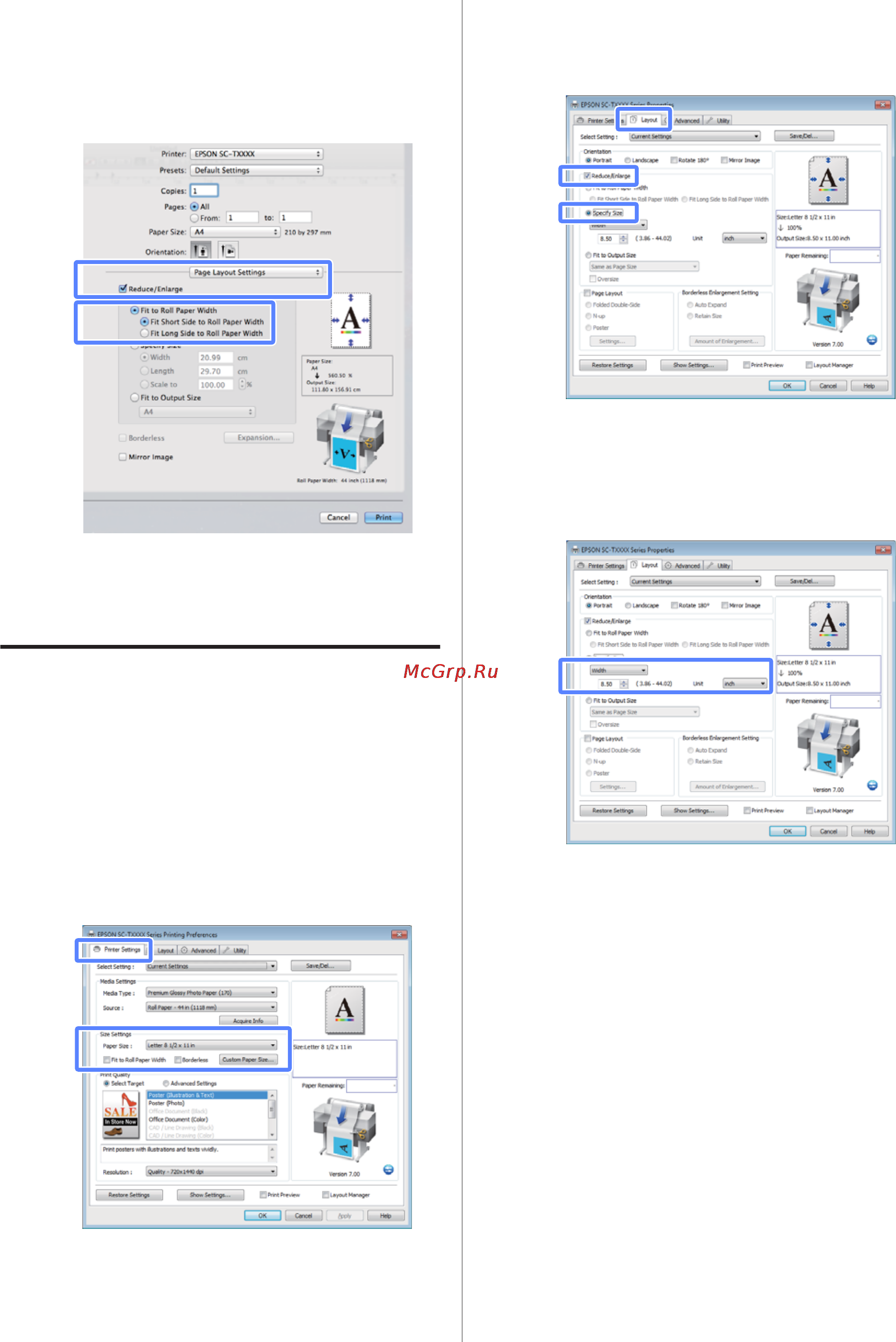 Epson SureColor SC-T7000 [67/190] Выбор размера печати
