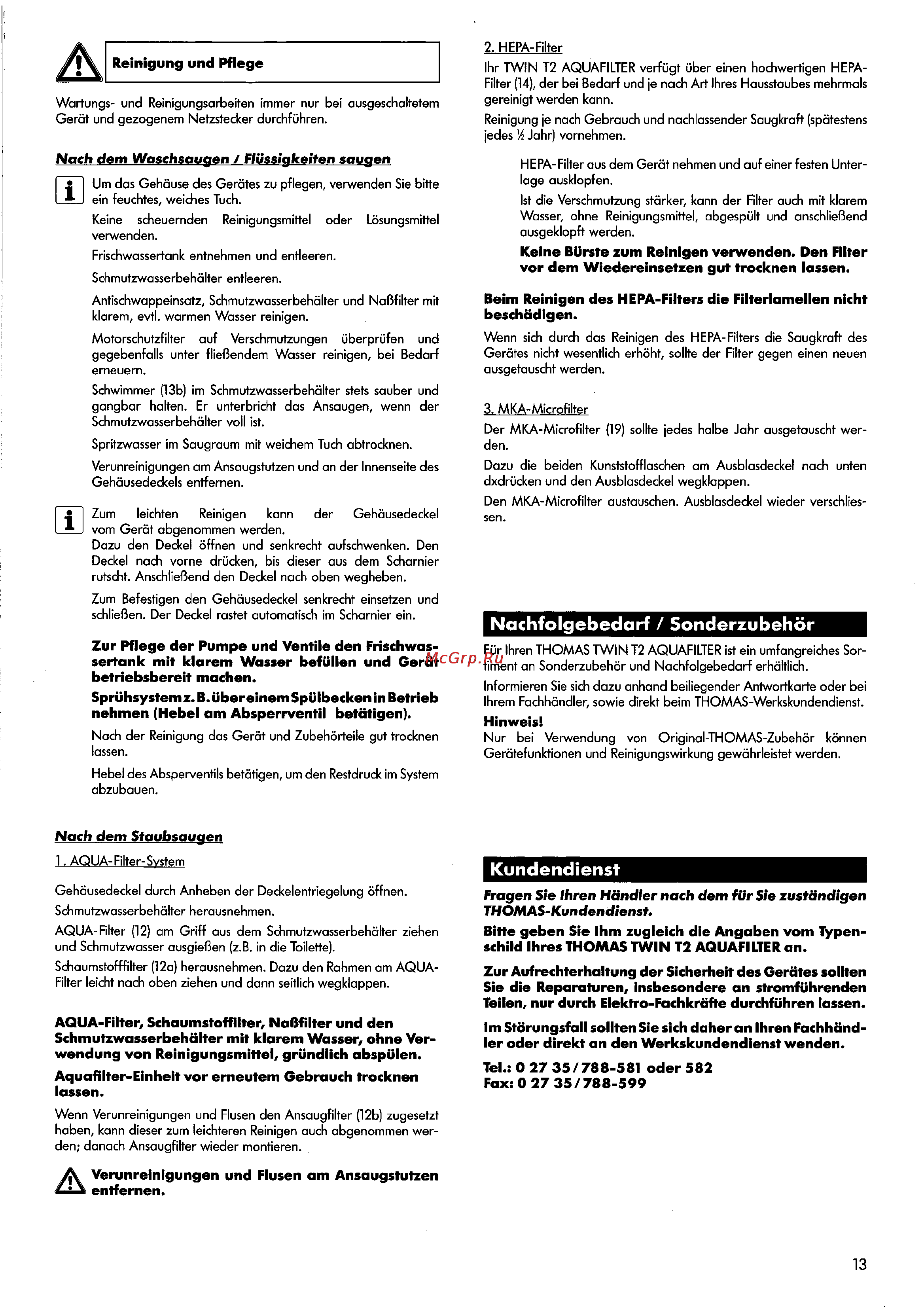 Thomas Twin T2 [13/27] Kundendienst
