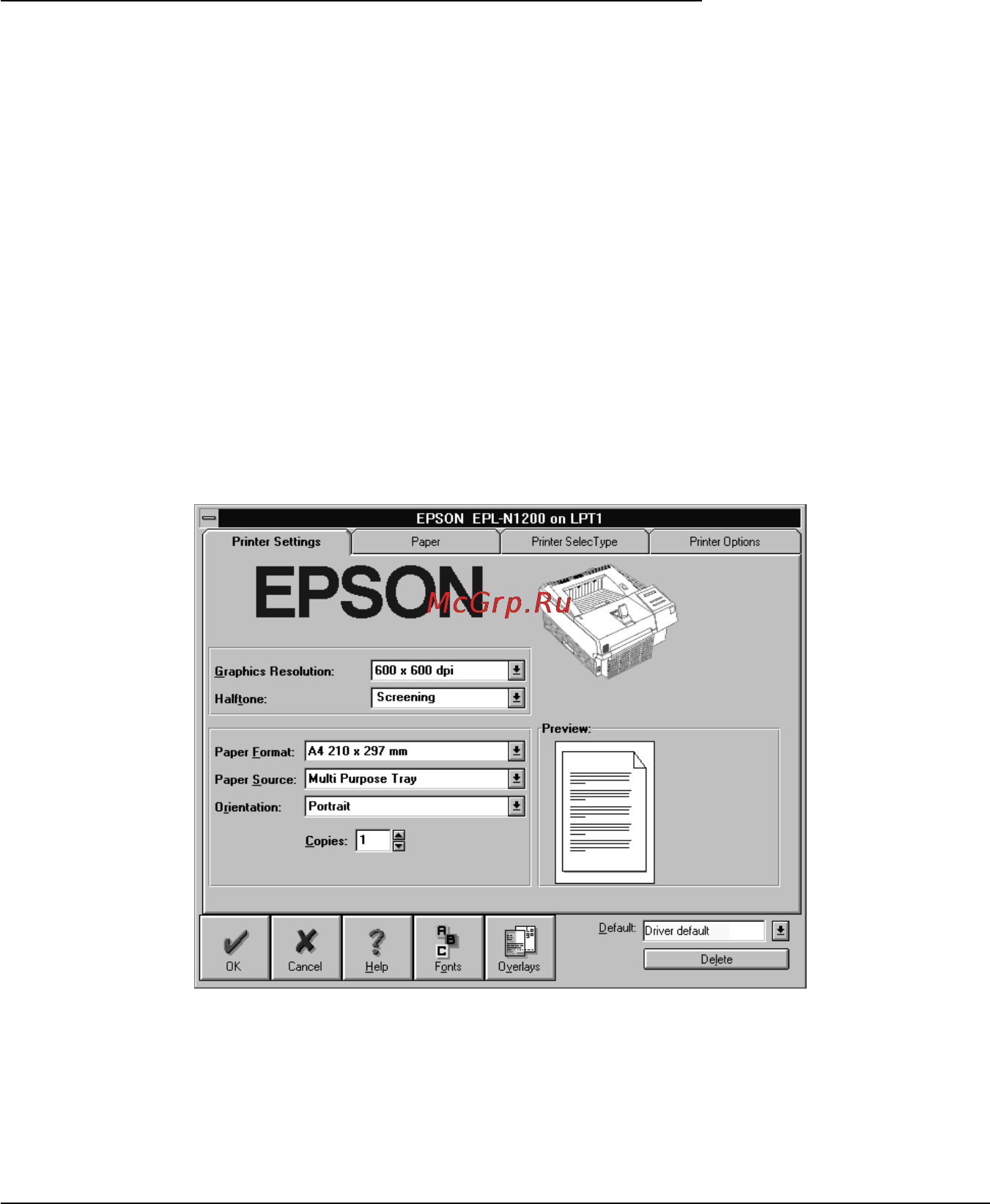 Epson EPL-N1200 [47/221] Описание драйверных установок