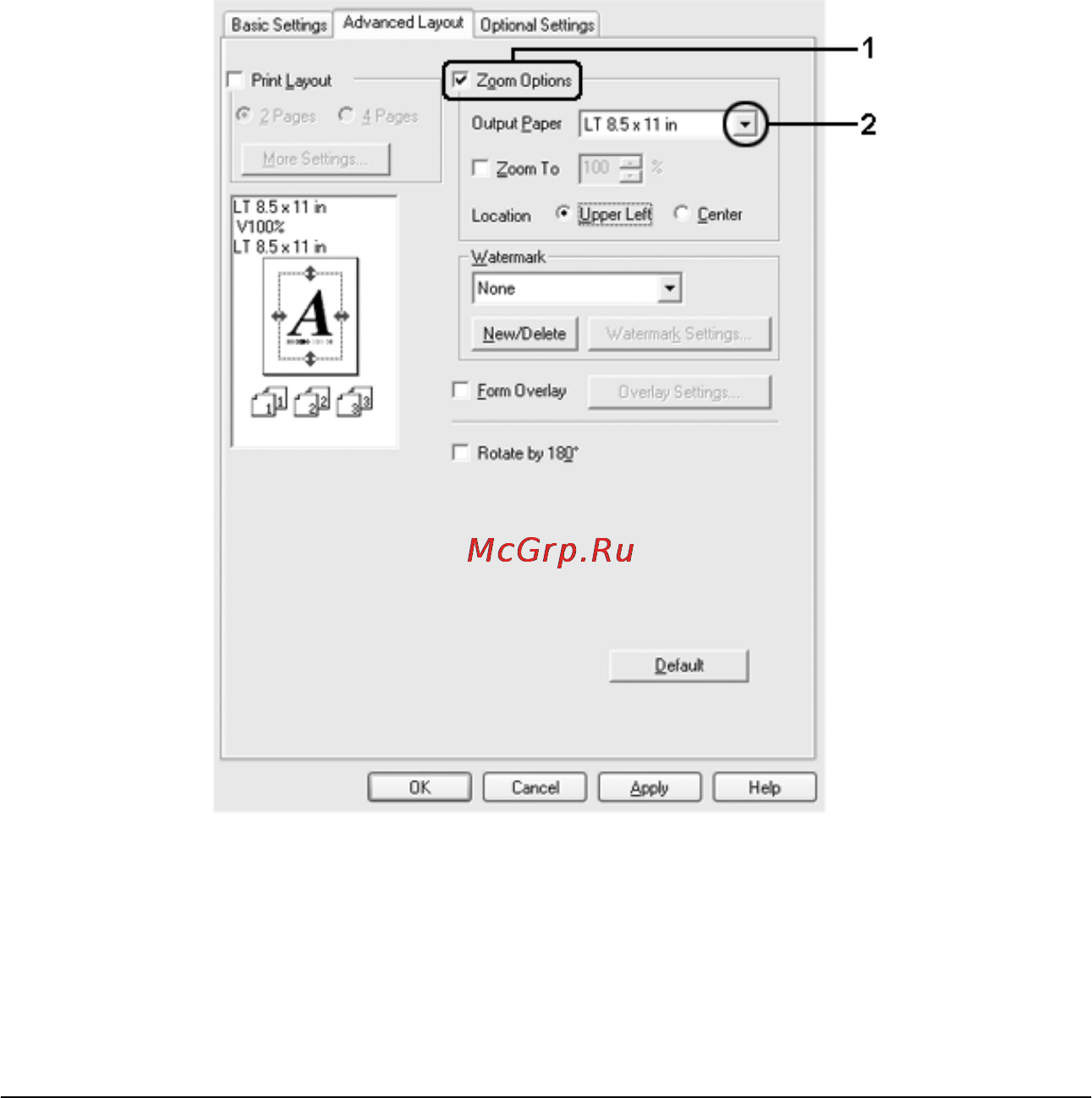 Epson EPL-N2550 [75/379] Настройка размера отпечатка