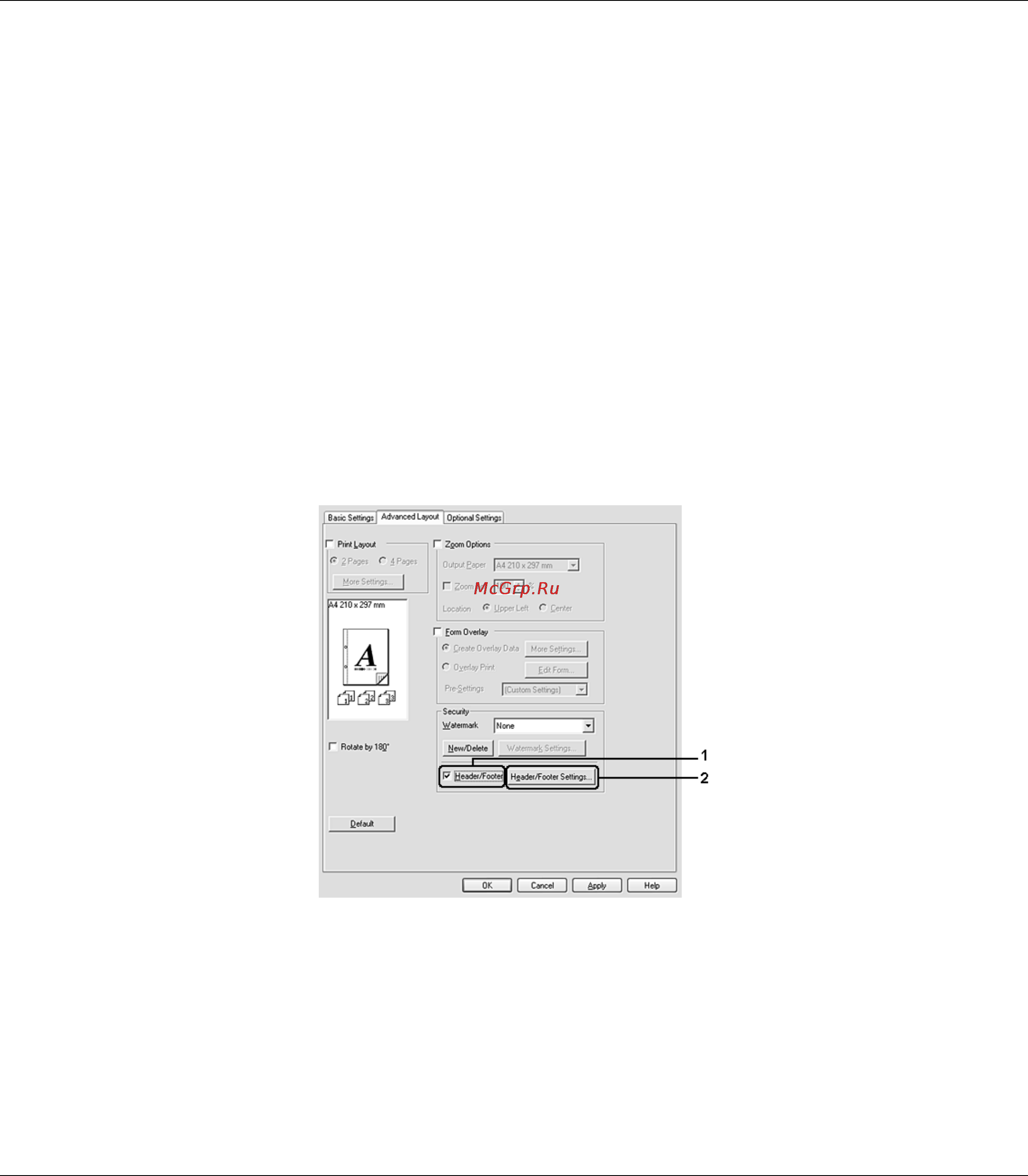 Epson AcuLaser M2000 [53/172] Печать колонтитулов