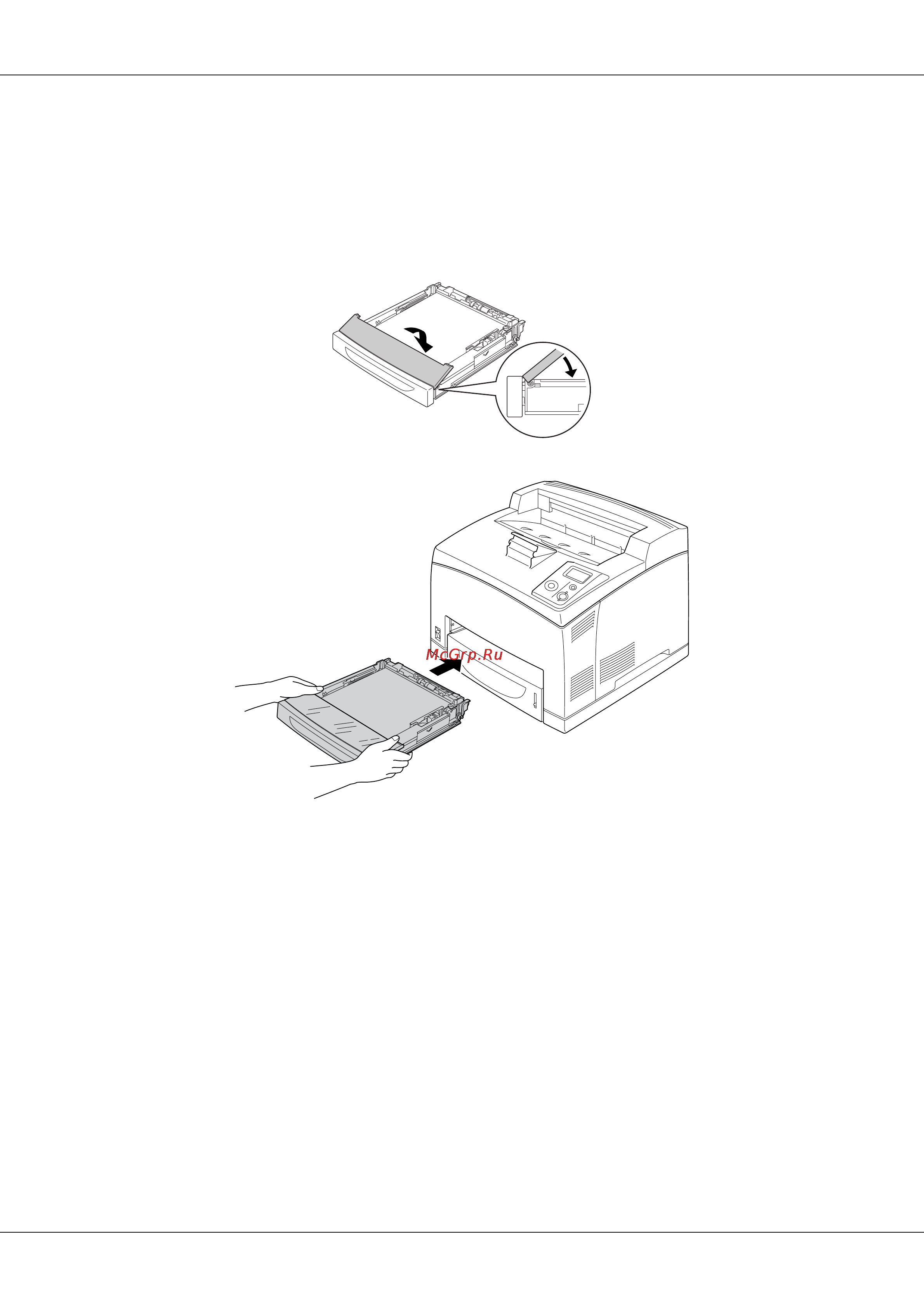 Epson AcuLaser M4000 [28/220] Установите крышку мц лотка как показано на рисунке затем вставьте кассету в принтер