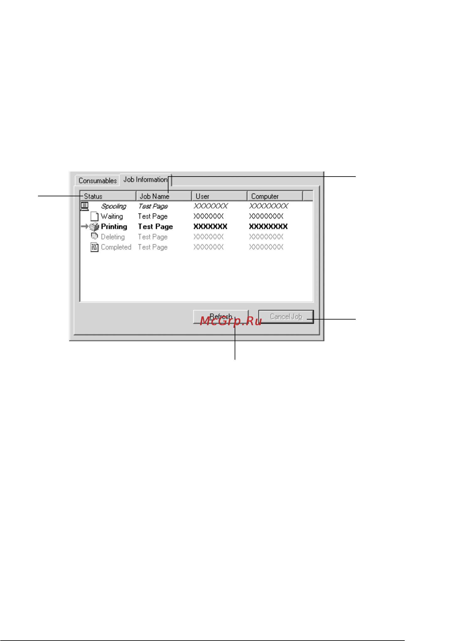 Epson AcuLaser C1100 [79/306] Вкладка job information сведения о заданиях