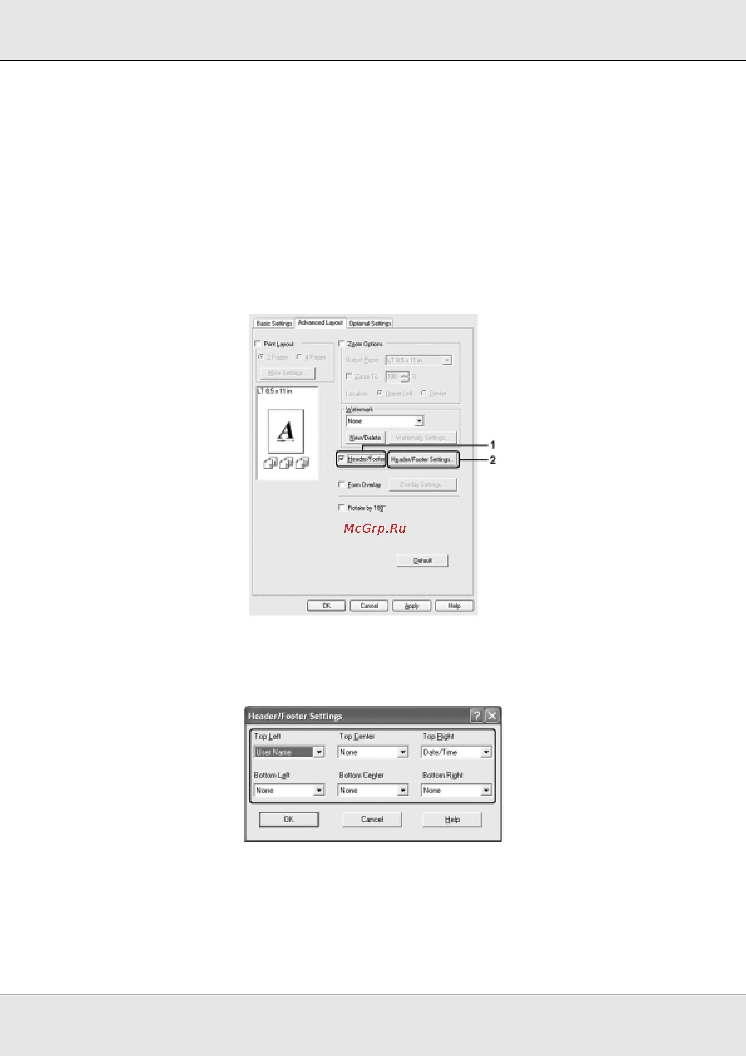 Epson AcuLaser C3800 [67/322] Использование колонтитулов