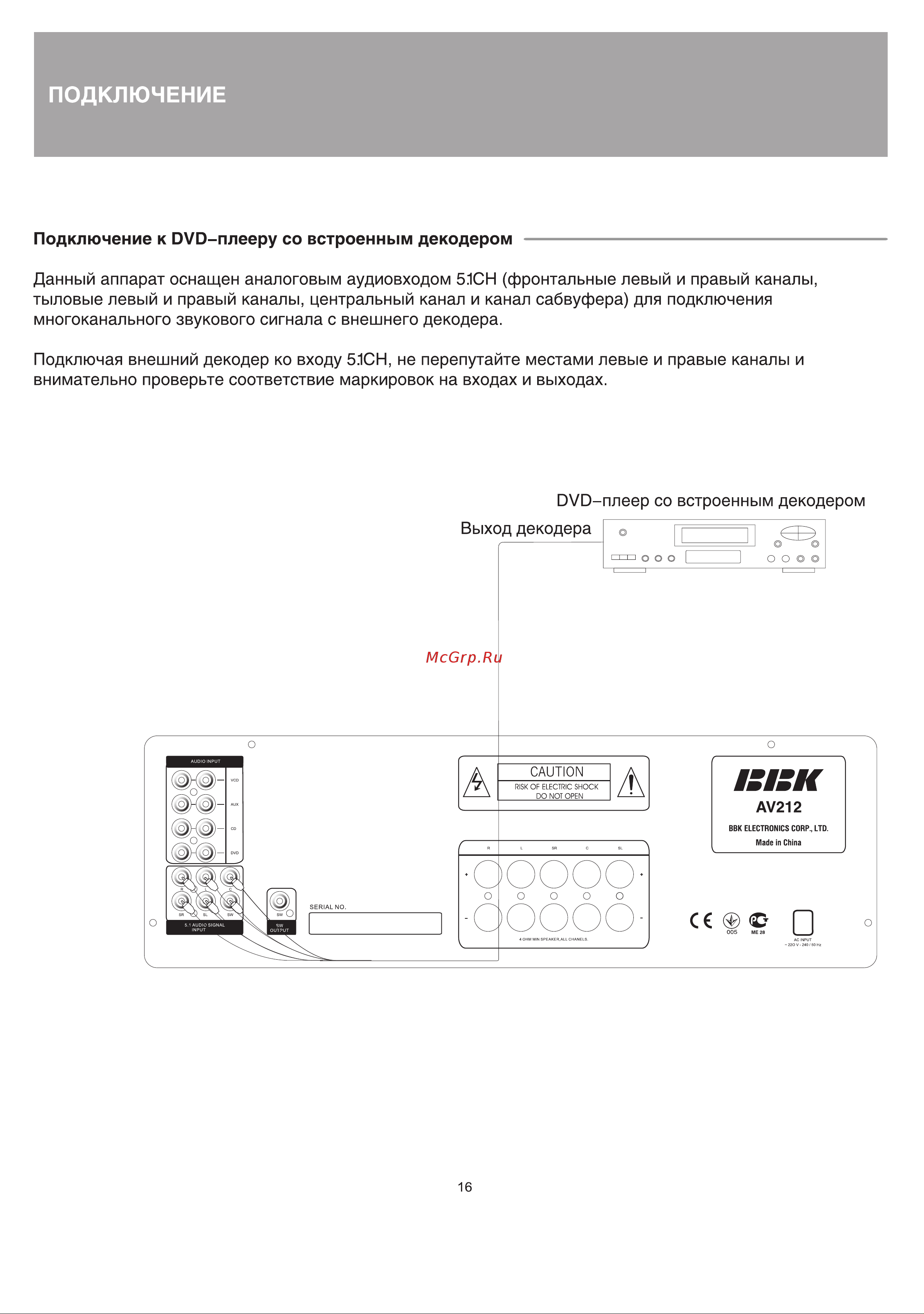 BBK AV212 [16/26] Подключение