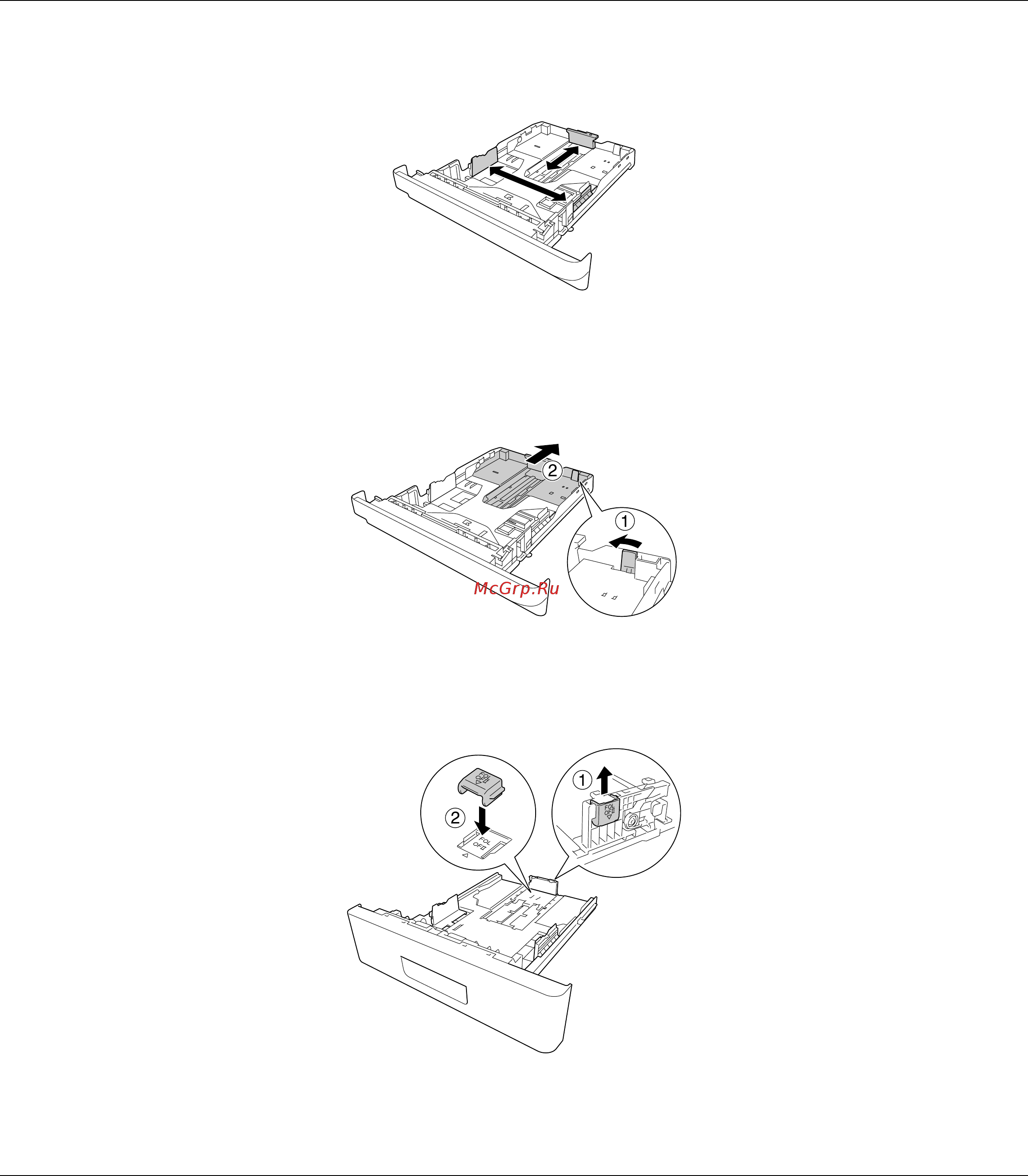 Epson AcuLaser M2300 [32/179] Нажмите на выступ и передвиньте направляющие под размер бумаги
