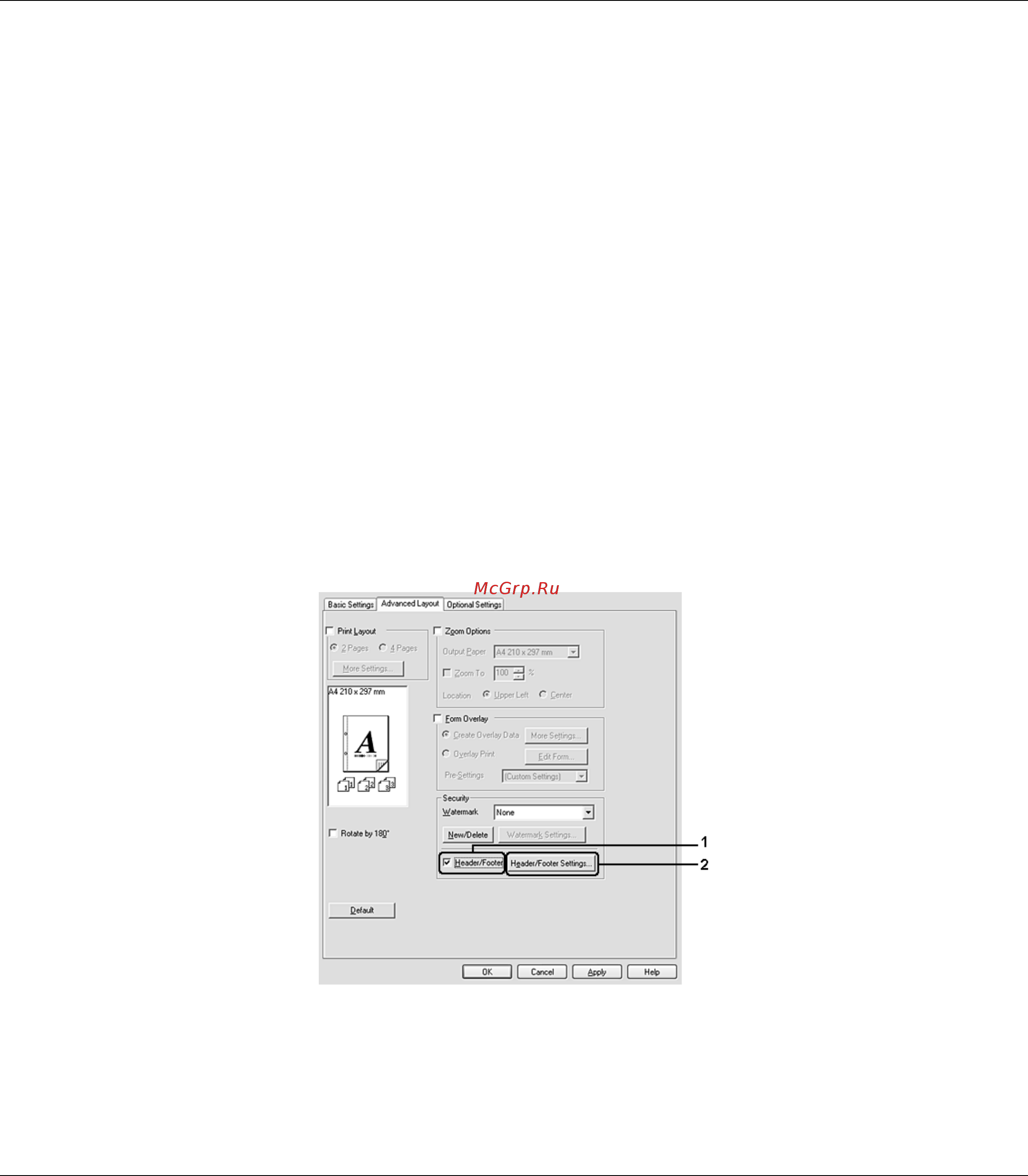 Epson AcuLaser M2300 [58/179] Печать колонтитулов