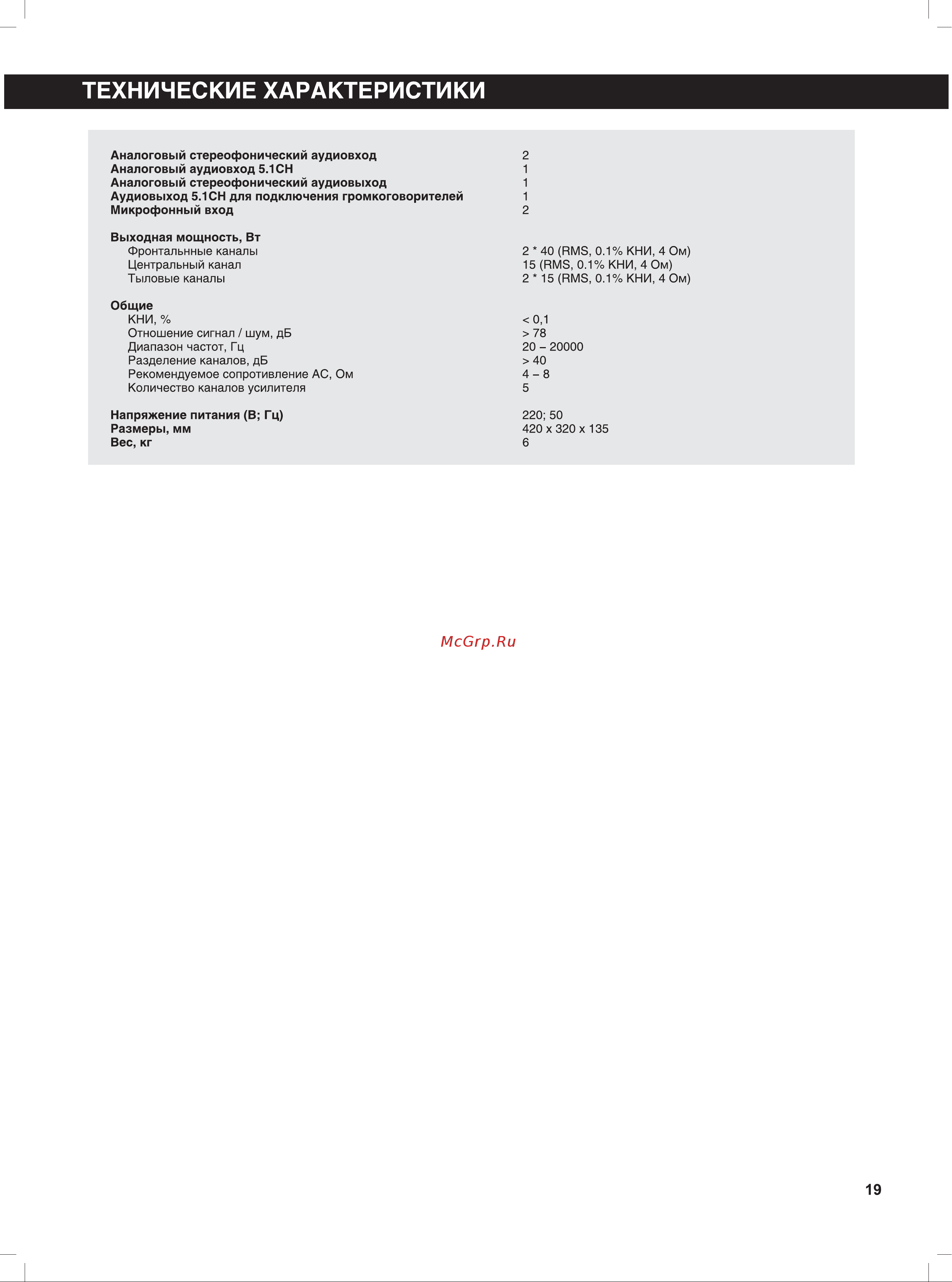 BBK AV100 [20/25] Технические характеристики