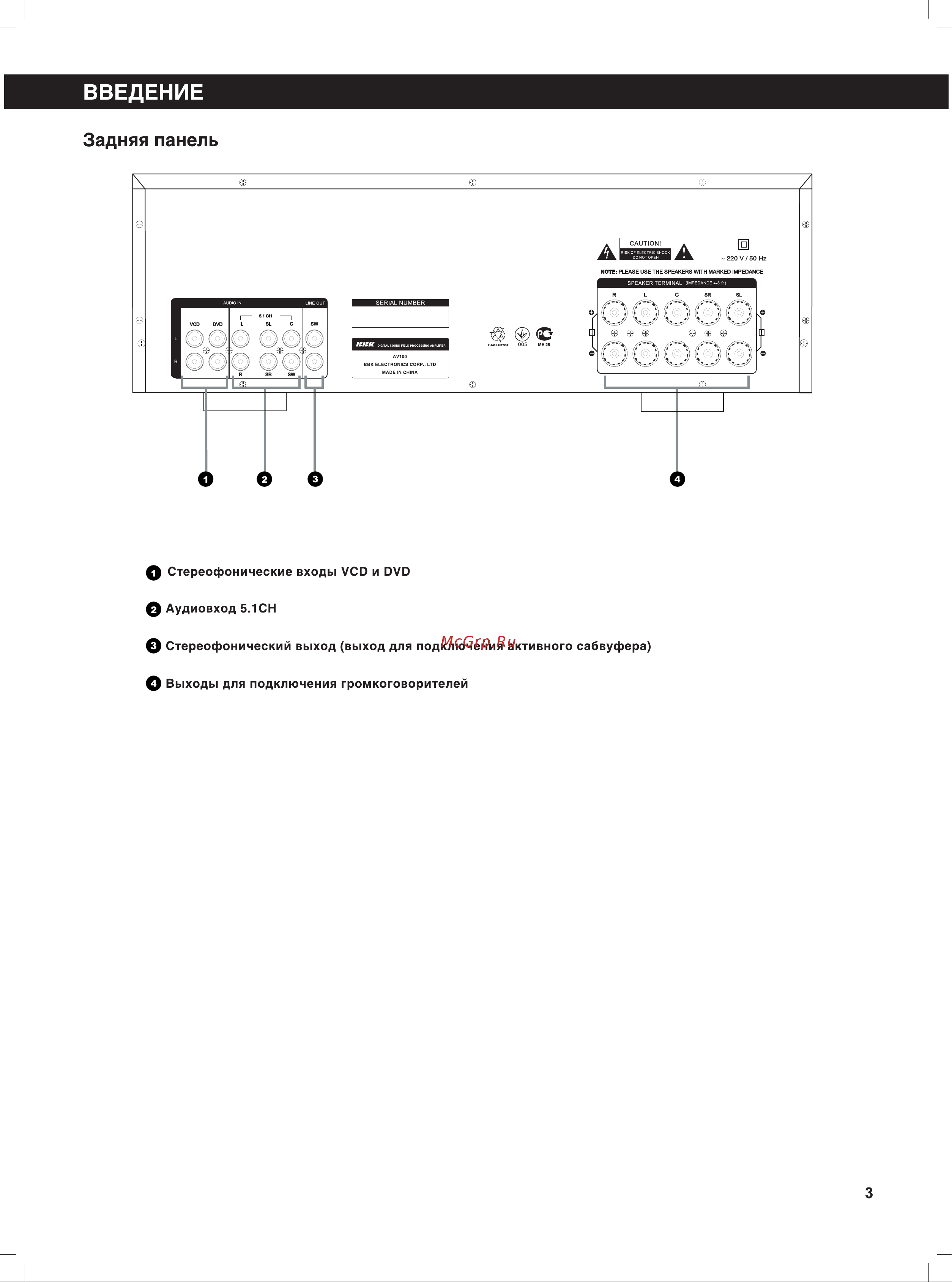 BBK AV100 [5/25] Задняя панель