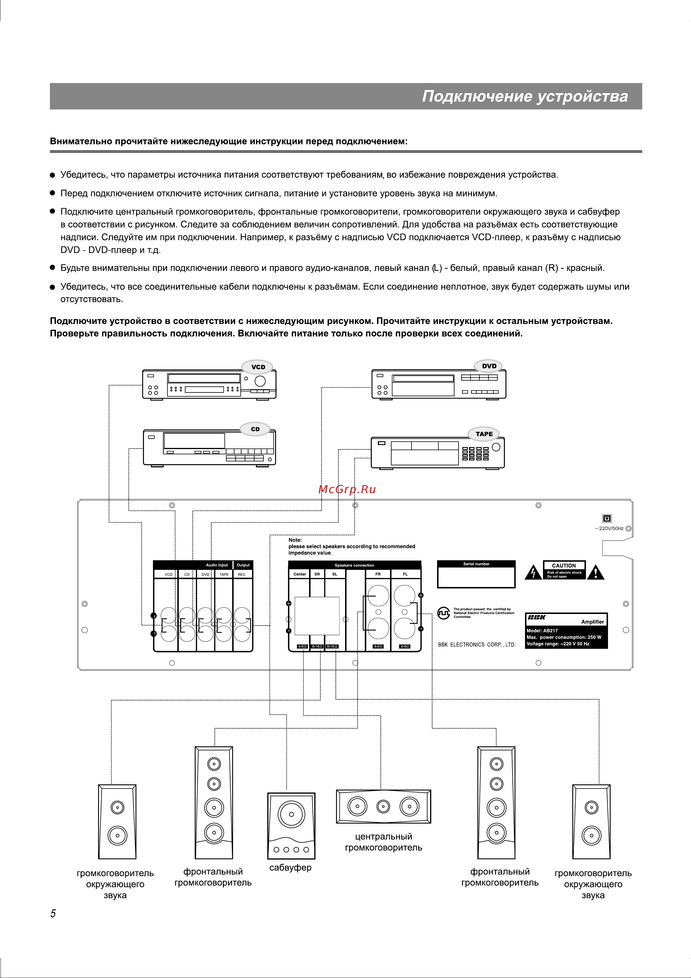 BBK AB217 [9/12] Подключение устройства