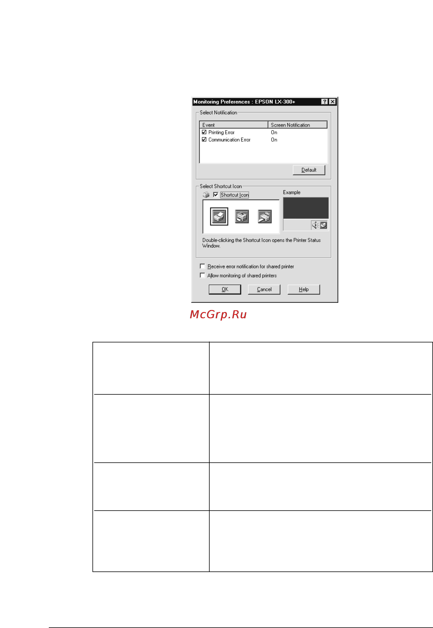 Epson LX-1170 [97/143] Щелкните кнопку monitoring preferences предпочтения в контроле открывается диалоговое окно monitoring preferences предпочтения в контроле