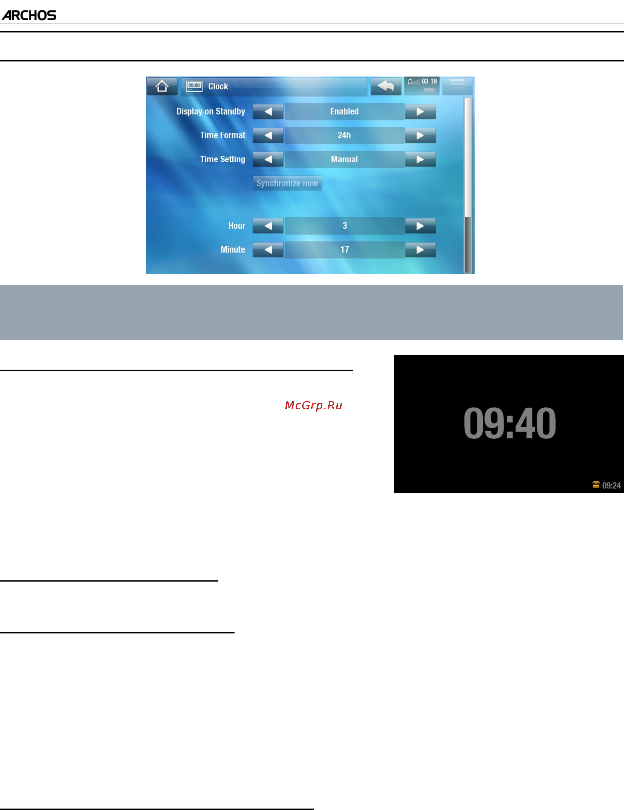 Archos 7HT V2 8Gb [58/80] Hастройки параметра clock часы