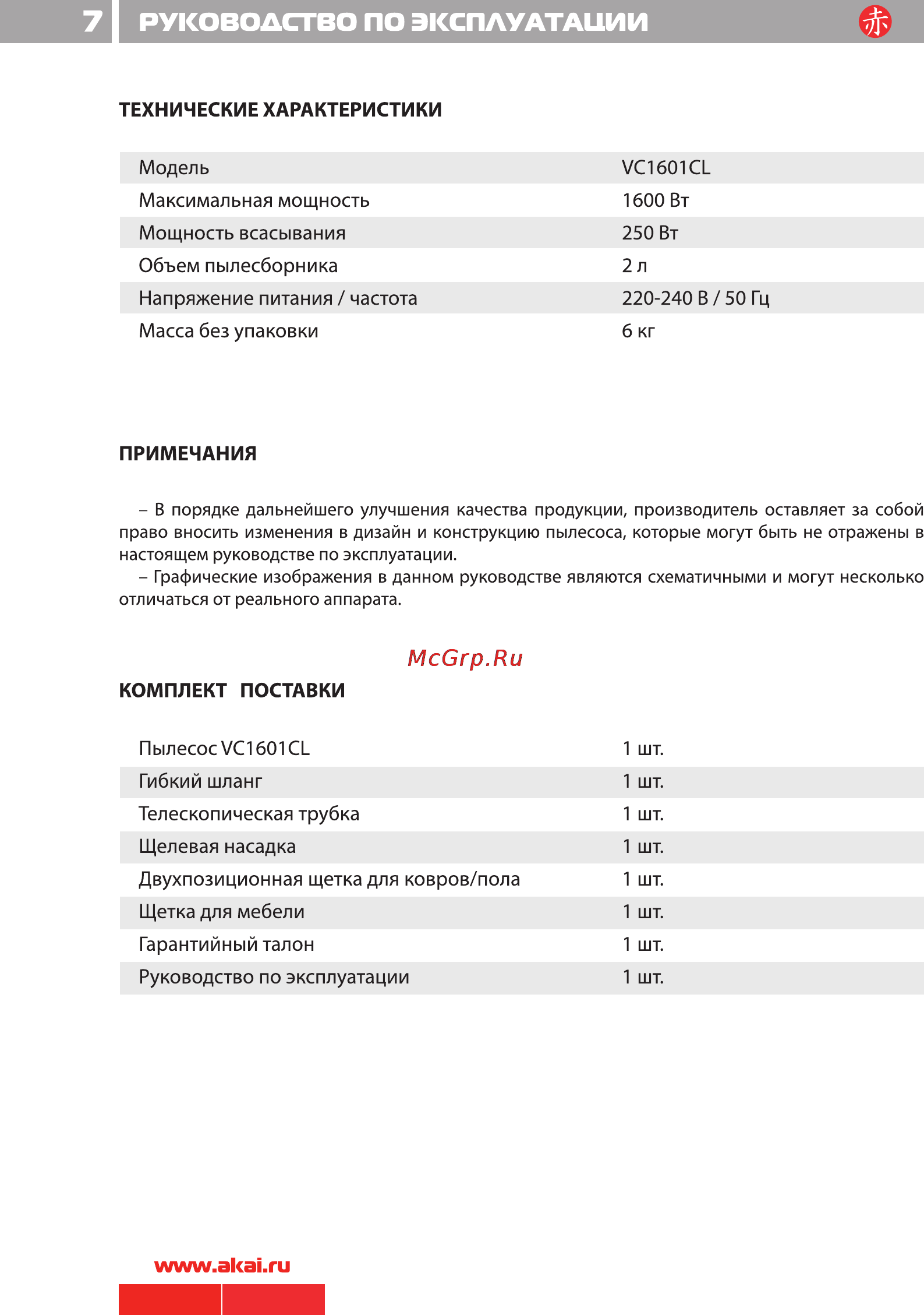 Akai VC 1601 CL [8/12] Руководство по эксплуатации