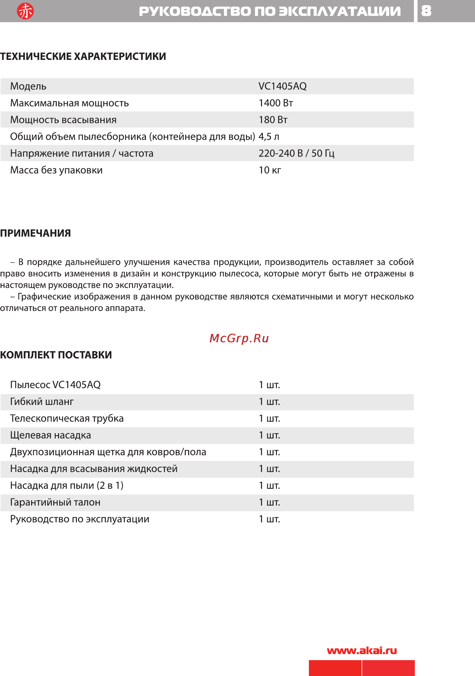 Akai VC 1405 AQ [9/12] Руководство по эксплуатации