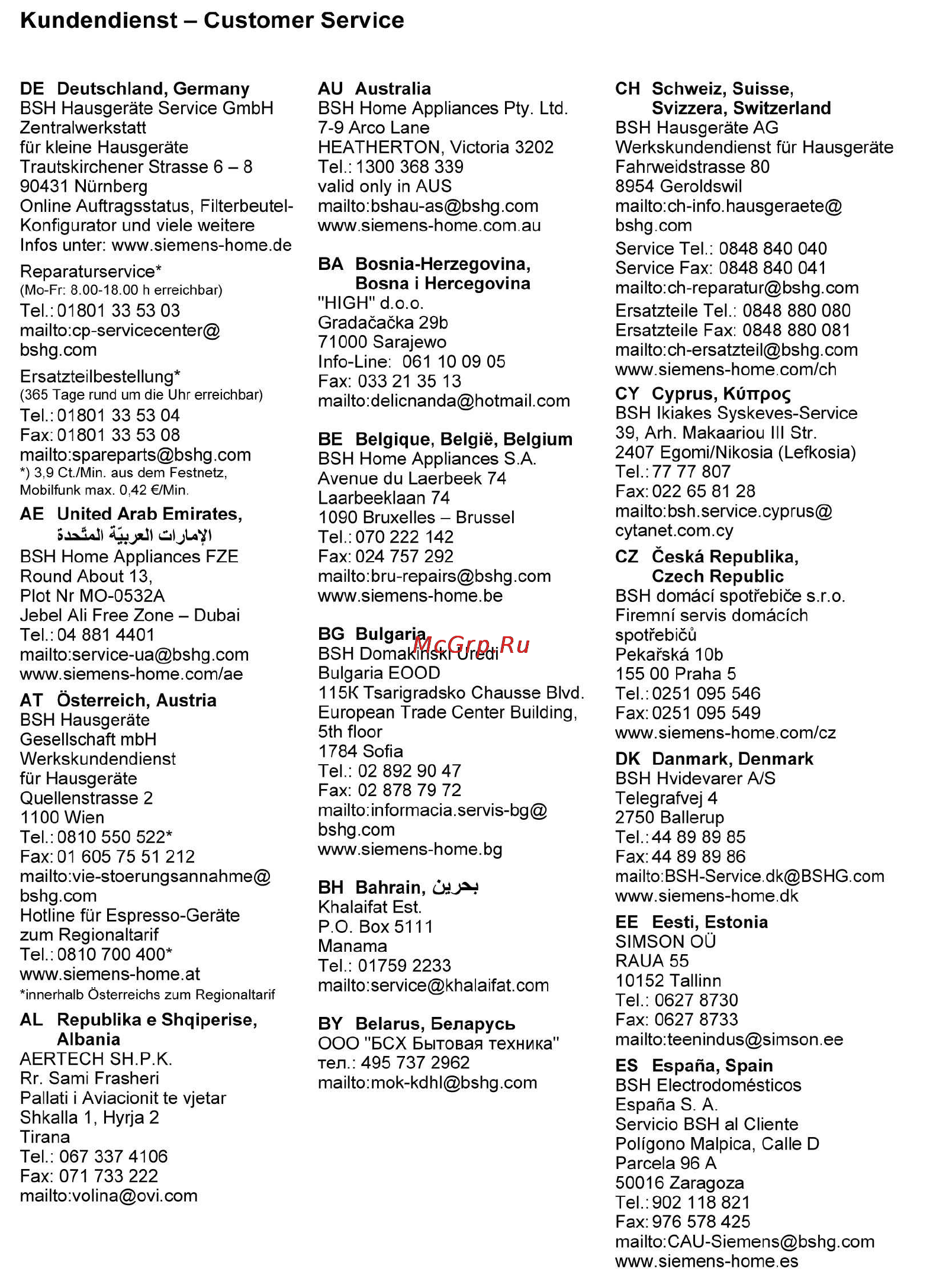 Siemens VS 06GP1266 [92/108] Kundendienst customer service