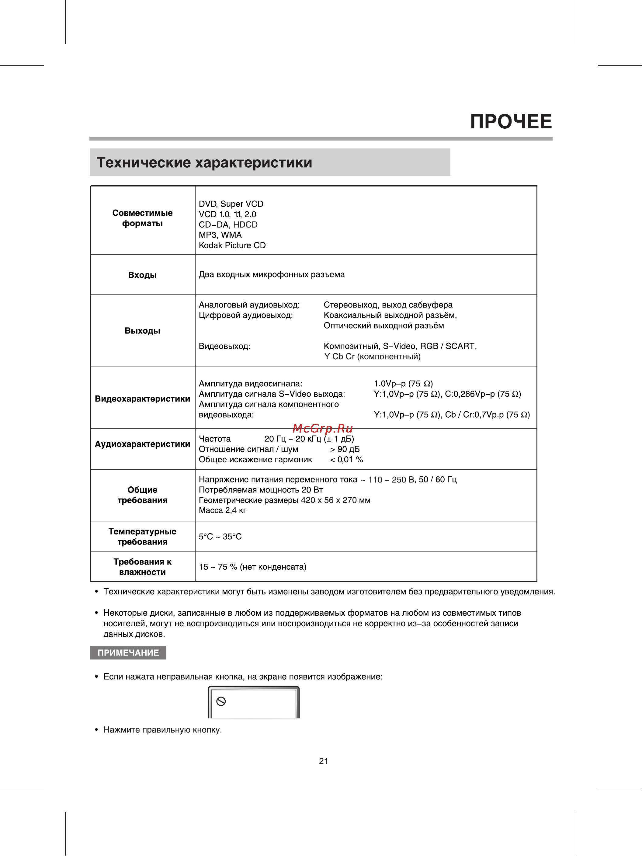BBK 920S [24/31] Технические характеристики