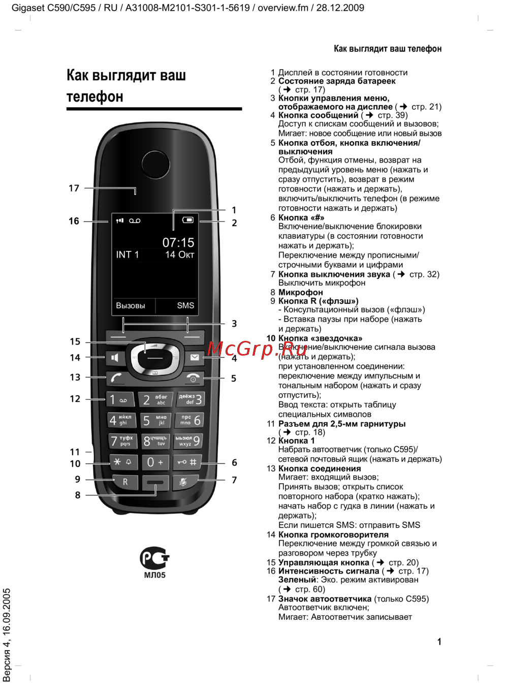 Как выглядит домашний телефон номер Gigaset C595 Black 52/95 Управление автоответчиком базы gigaset c595