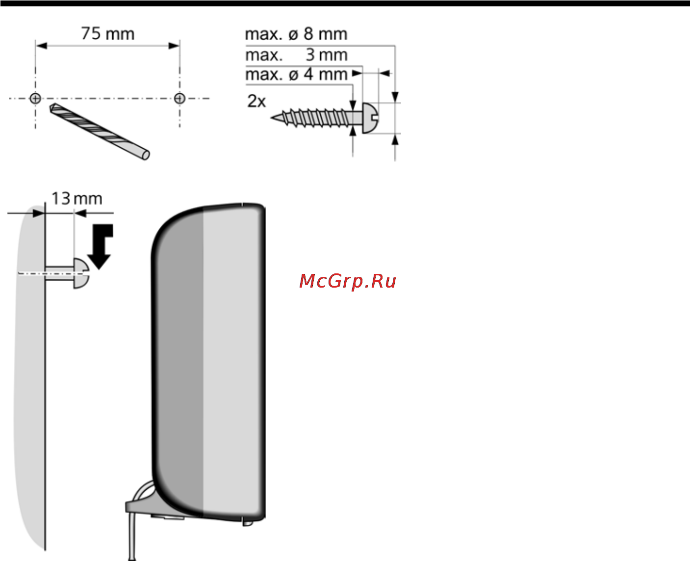 Gigaset C470IP RUS [222/222] Настенный монтаж базового блока