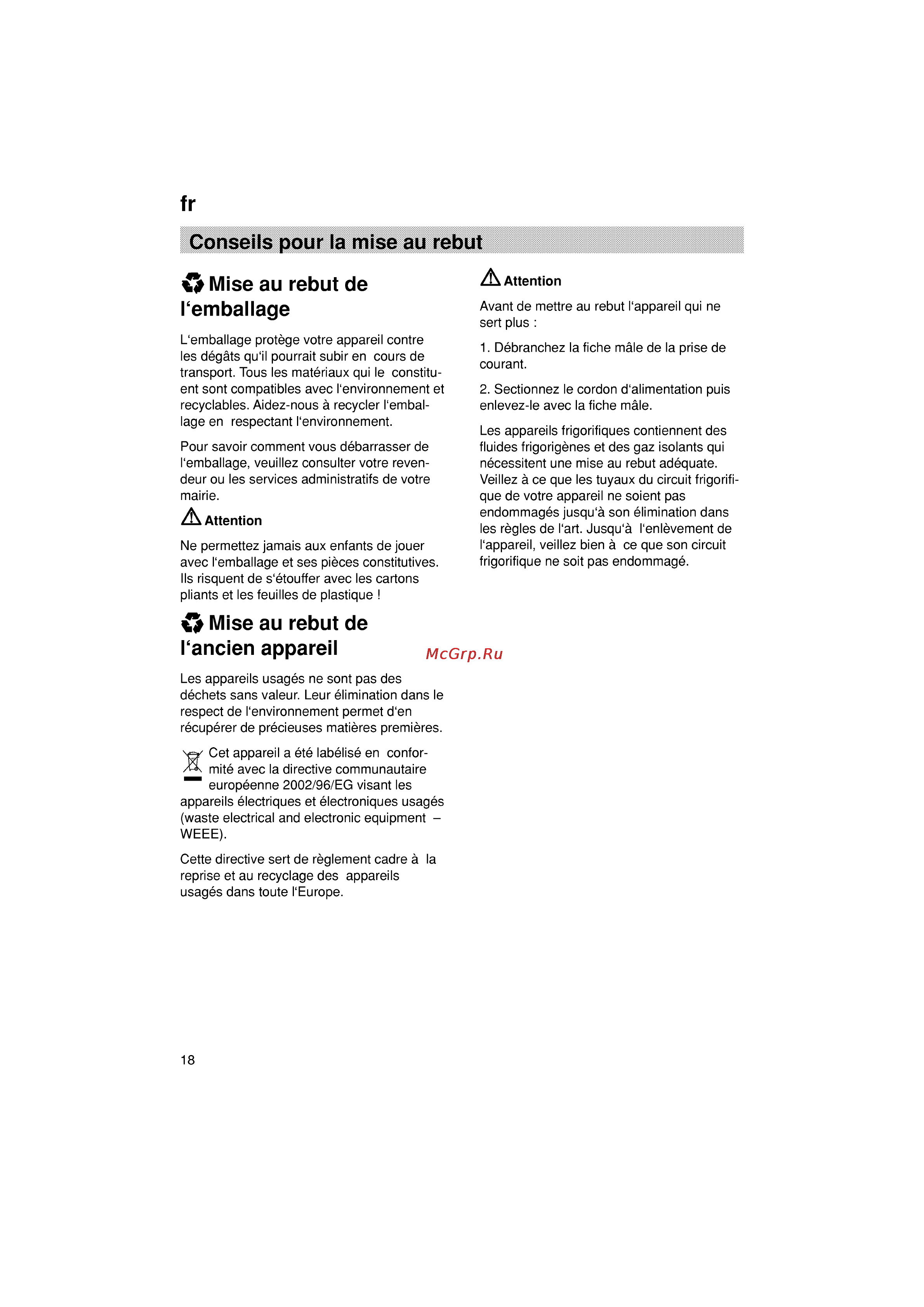 Siemens KG36VY40 [18/96] Conseils pour la mise au rebut