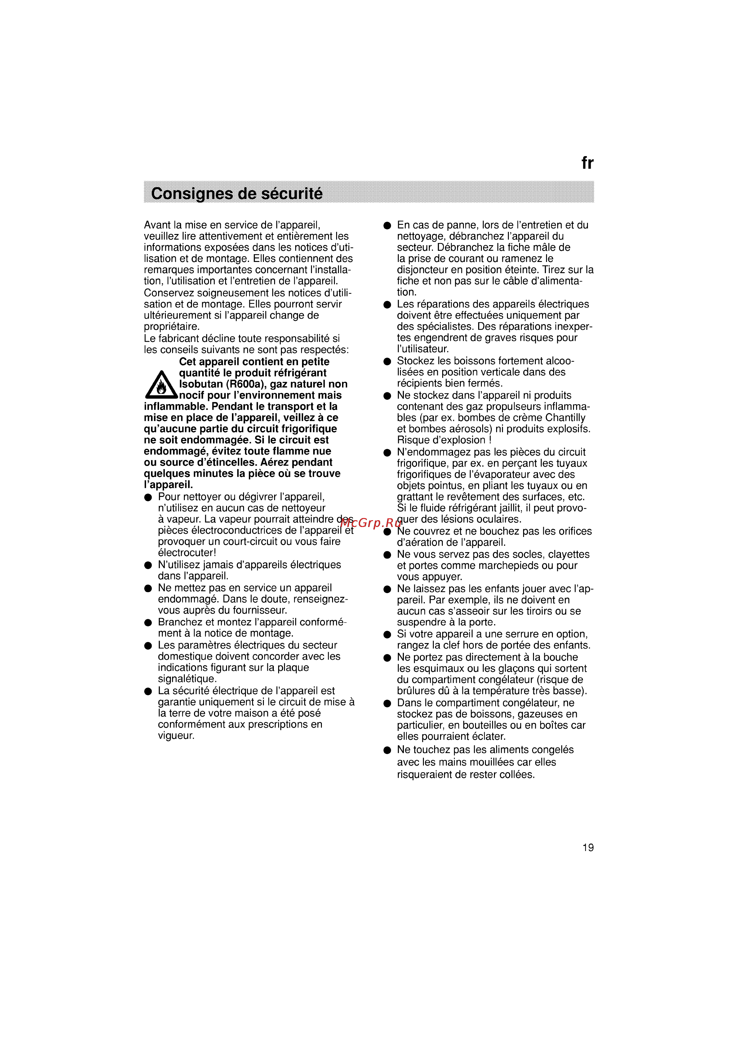 Siemens KG36VY40 [19/96] Consignes de sécurité