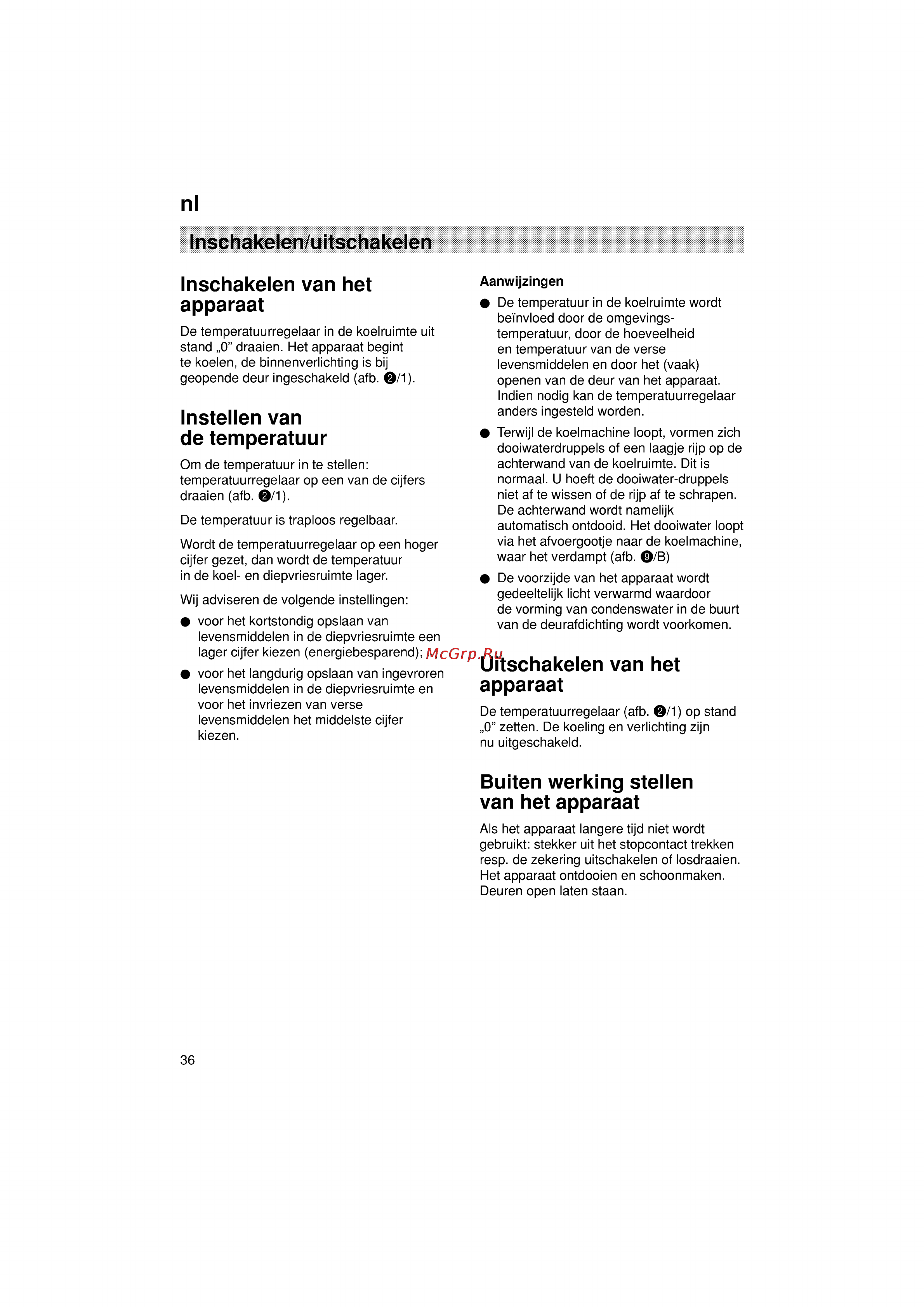 Siemens KG36VY40 [36/96] Buiten werking stellen van het apparaat