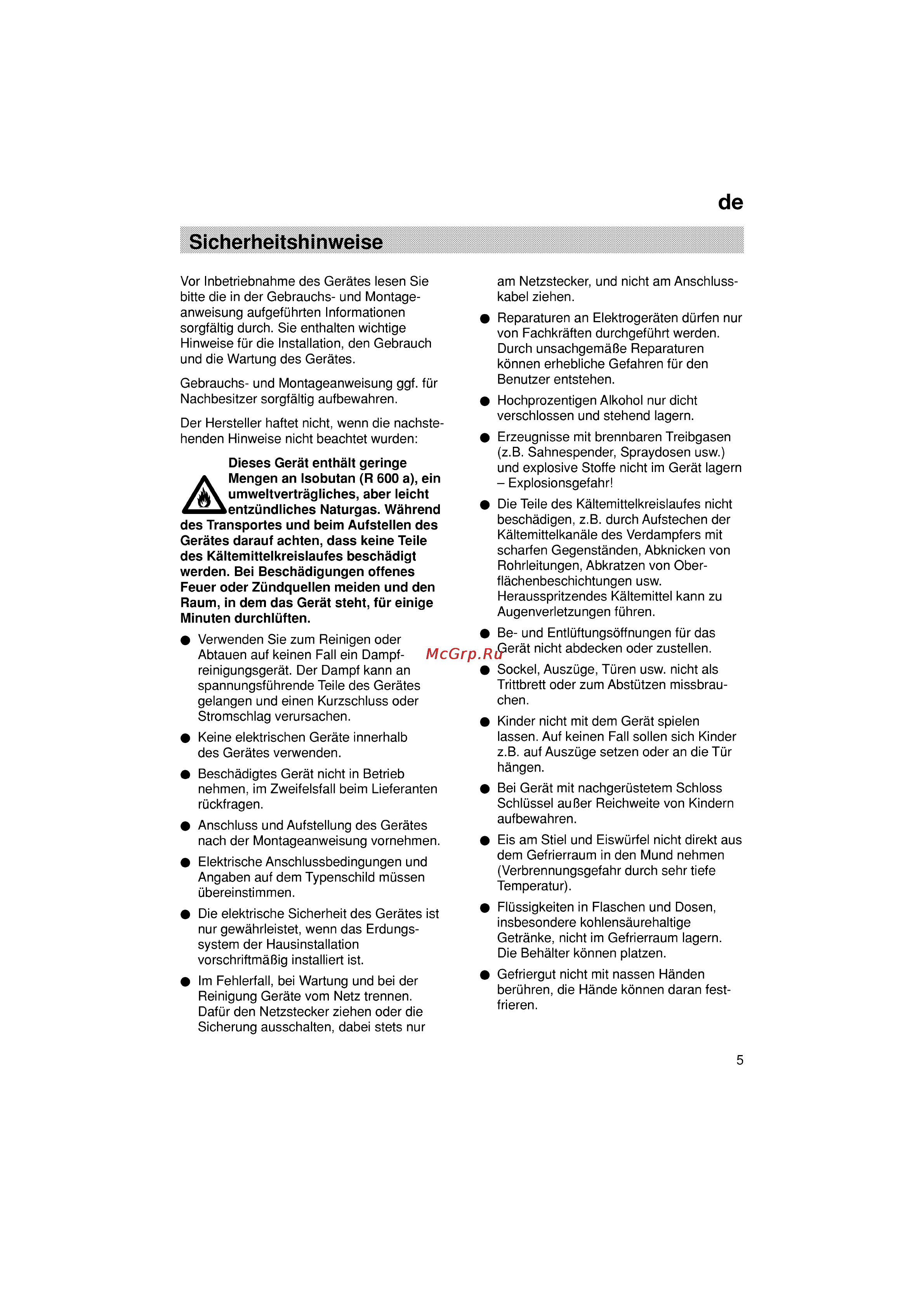 Siemens KG36VY40 [5/96] Sicherheitshinweise