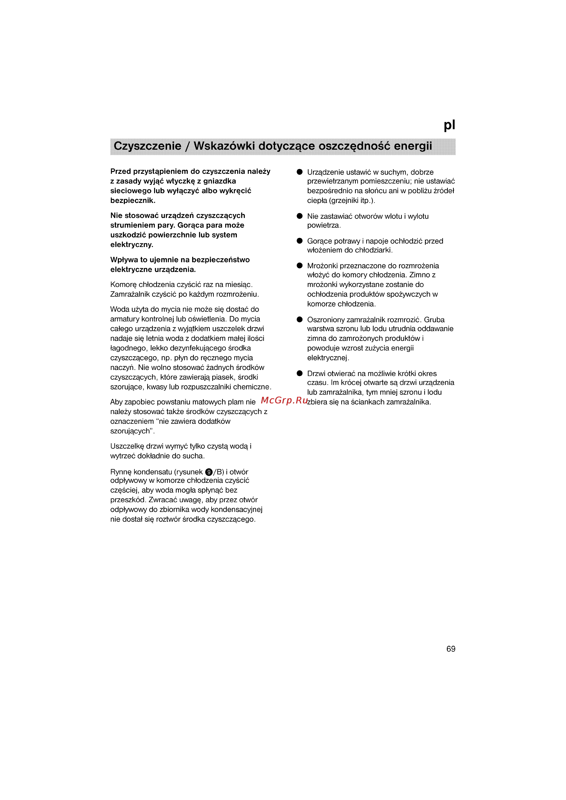 Siemens KG36VY40 [69/96] Czyszczenie wskazówki dotyczqce oszczçdnosc energii