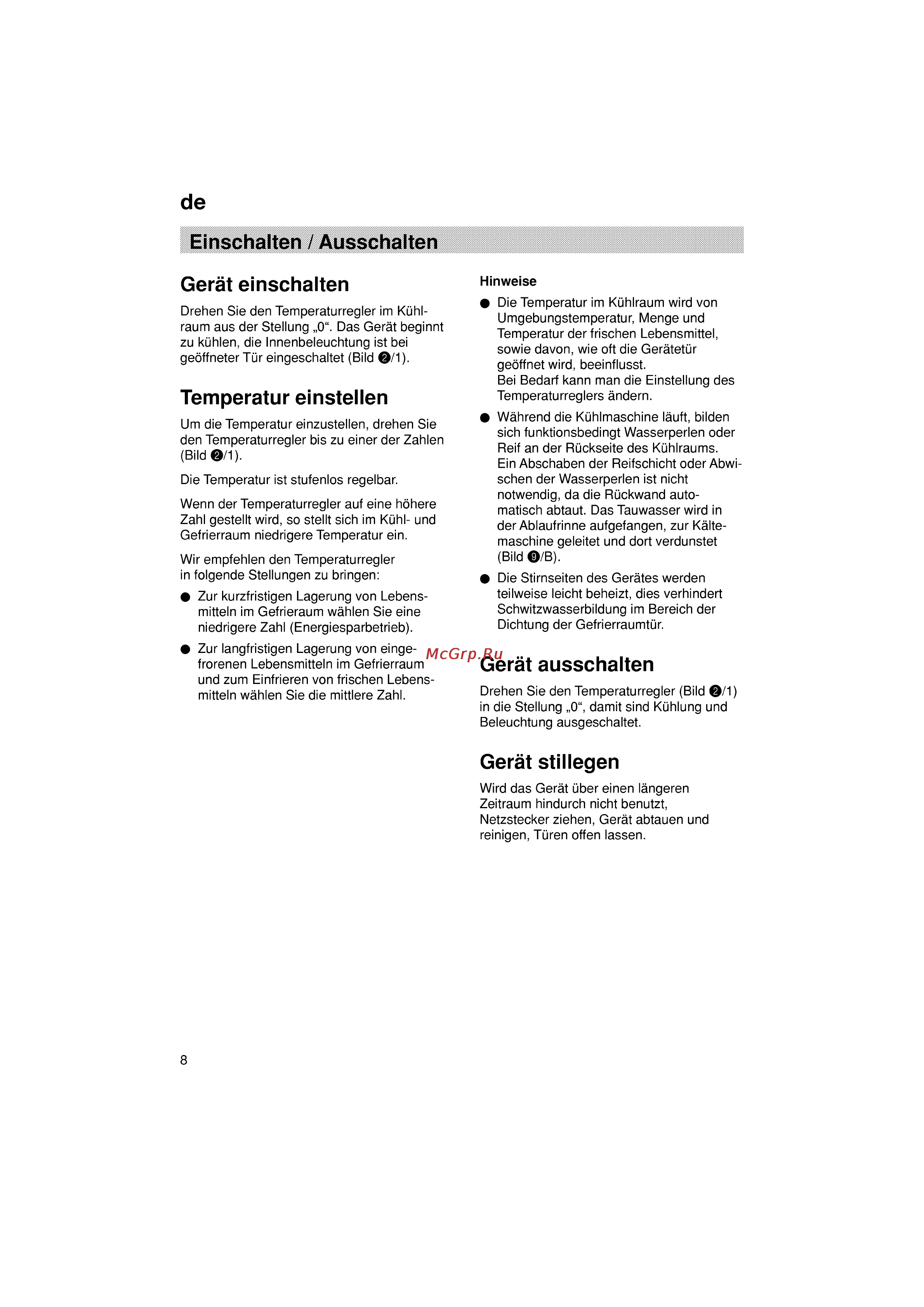 Siemens KG36VY40 [8/96] Einschalten ausschalten