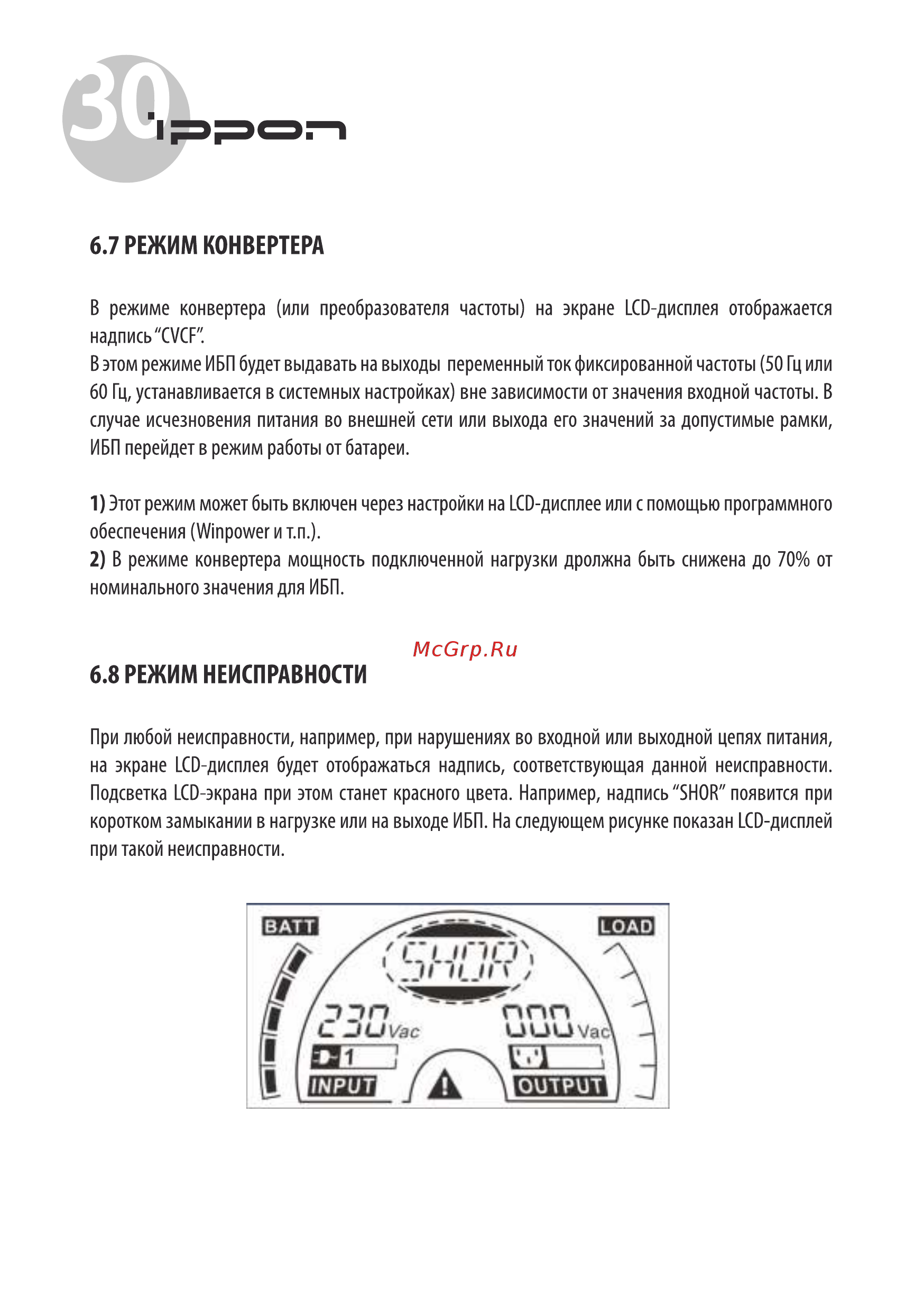 Ippon INNOVA RT 1000 [30/48] Режим неисправности
