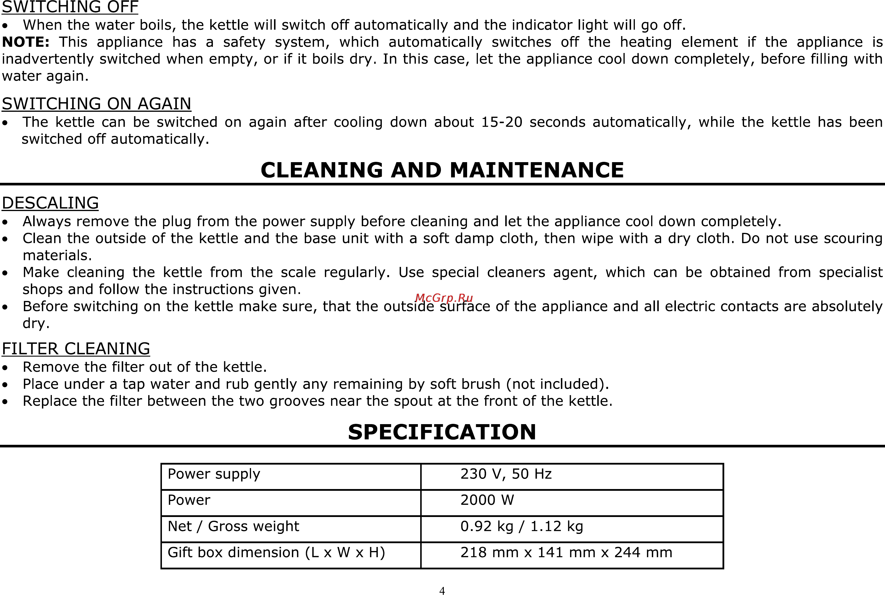 Viconte vc-324 [4/7] Cleaning and maintenance