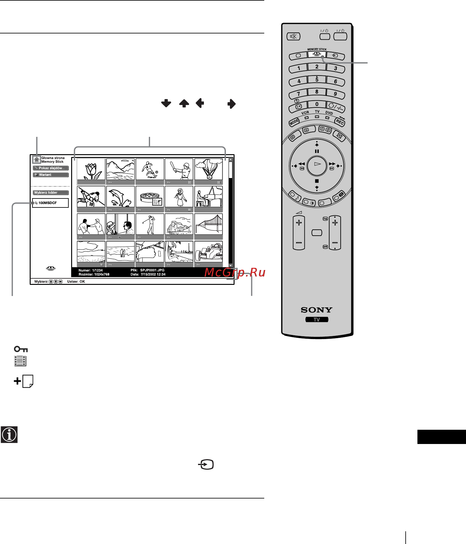 Sony VEGA KLV-30MR1 [123/152] Wyświetlanie głównej strony memory stick