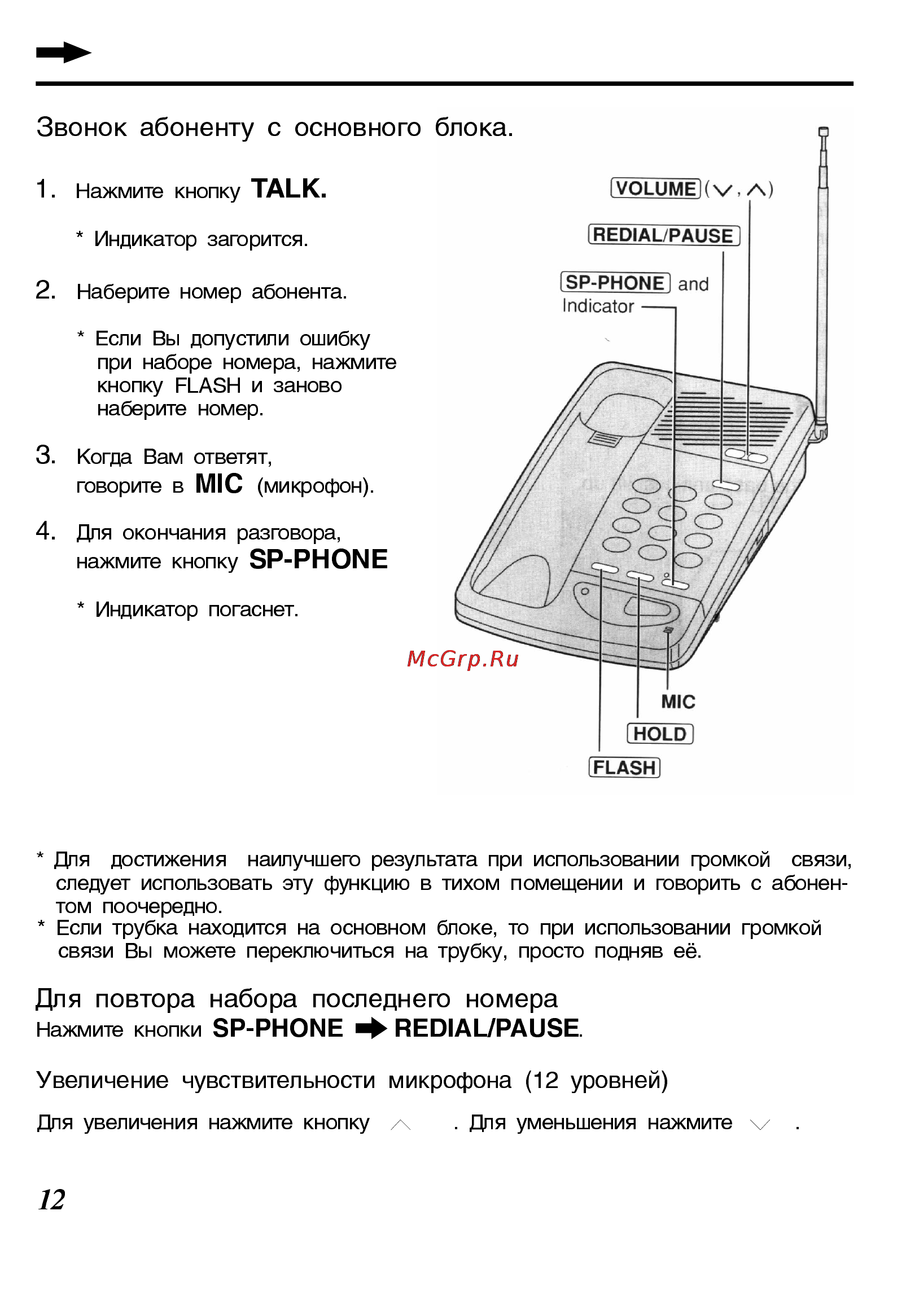 Panasonic KX-TC423BX-B [12/24] Звонок абоненту ответ на звонок