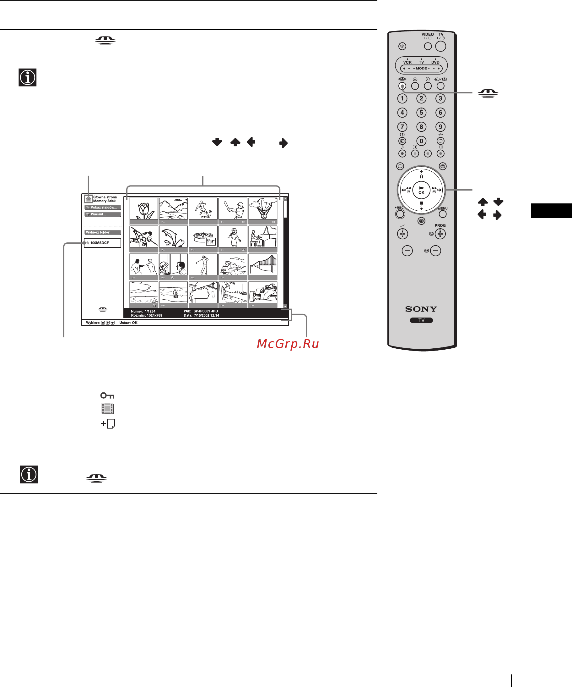 Sony VEGA KLV-21SG2 [127/148] Korzystanie z karty memory stick główna strona memory stick
