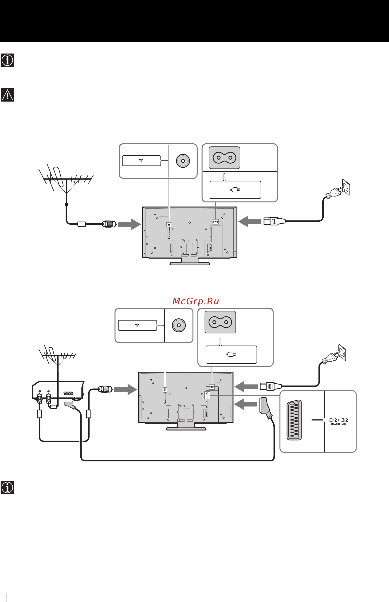 Sony KLV-26 HG2/S [8/148] Подсоединение антенны видеомагнитофона и кабеля питания к телевизору