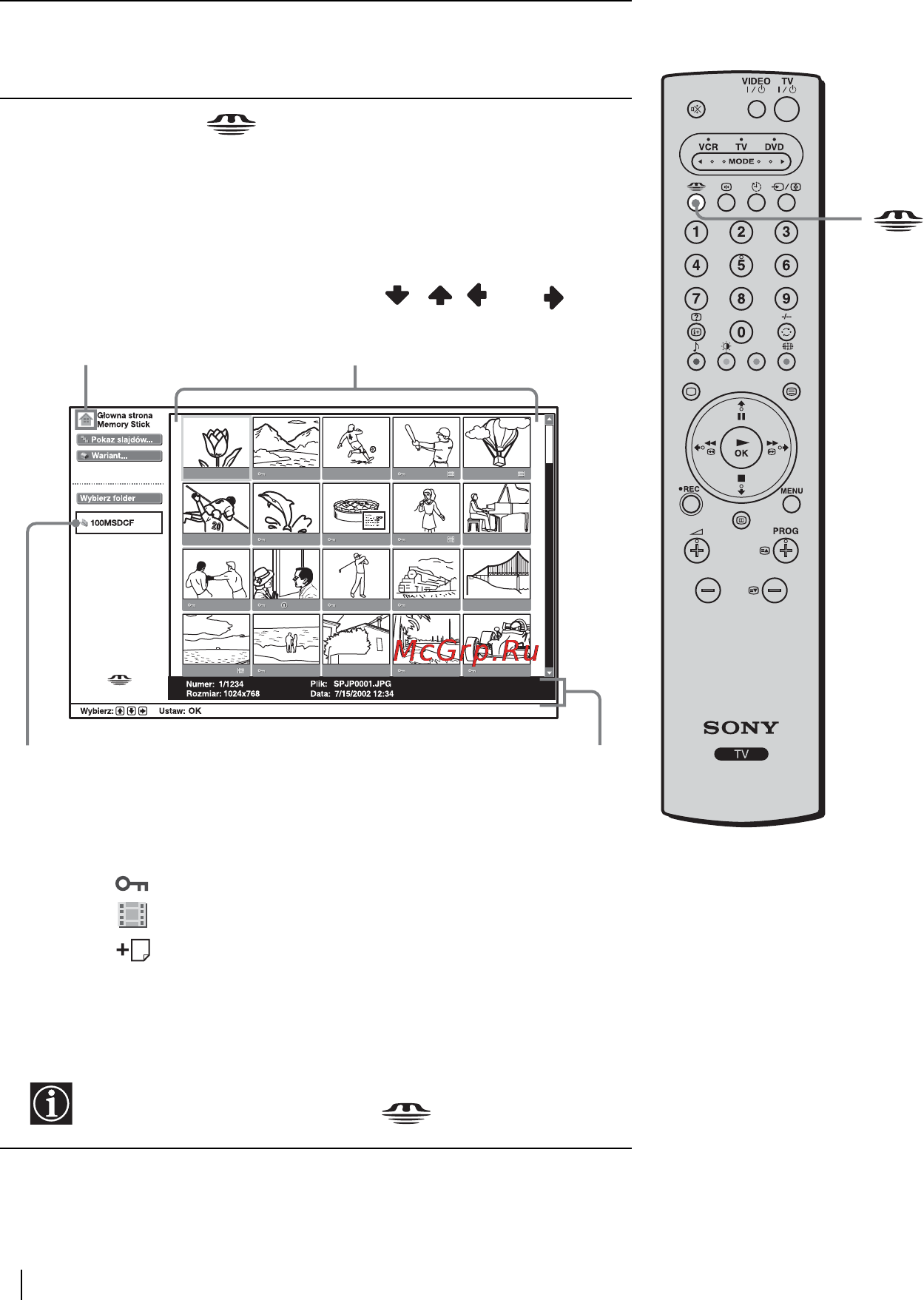 Sony KLV-23HR2 [138/160] Korzystanie z karty memory stick g ówna strona memory stick