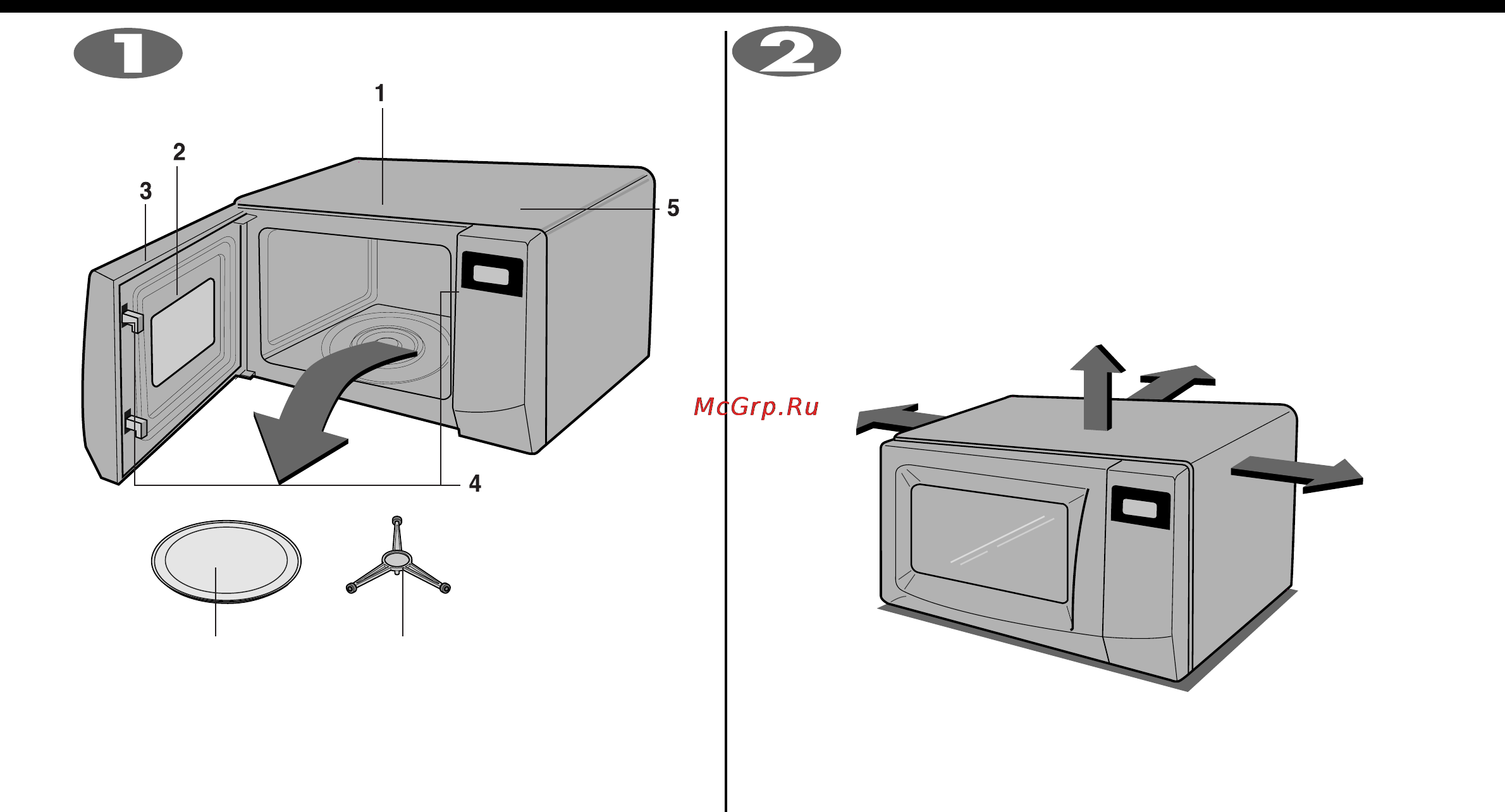 LG MS1940U [4/24] Передняя панель 5 панель управления 2 смотровое окно 6 стеклянный поднос 3 уплотнитель дверцы 7 роликовая подставка 4 система блокировки