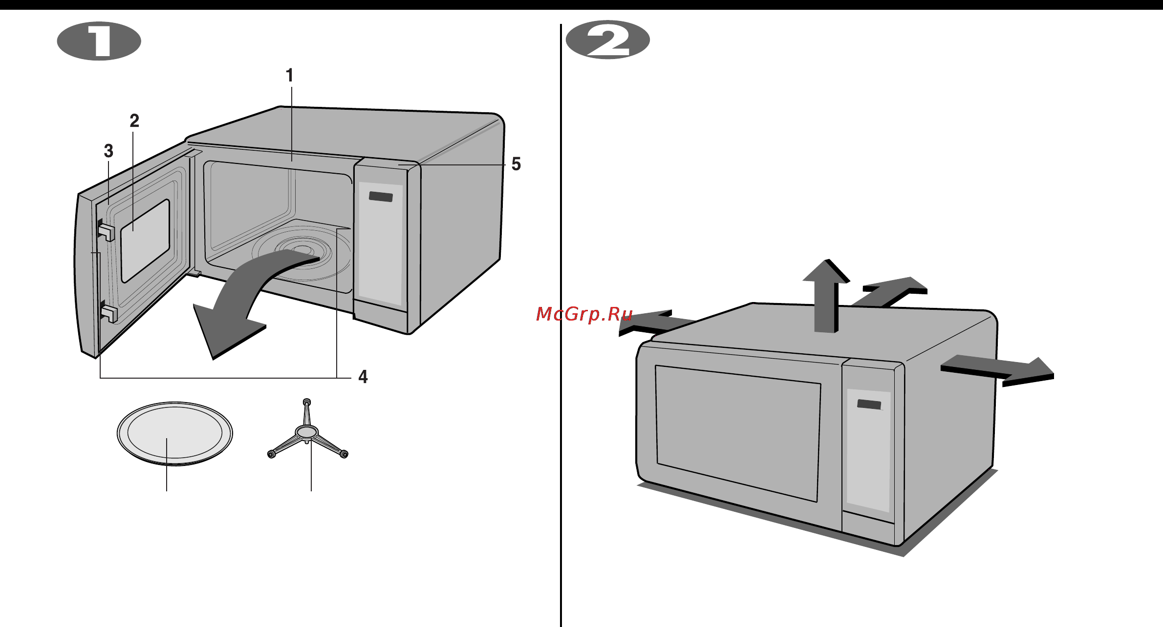 LG MS2040JLB [4/24] Передняя панель 5 панель управления 2 смотровое окно 6 стеклянный поднос 3 уплотнитель дверцы 7 роликовая подставка 4 система блокировки