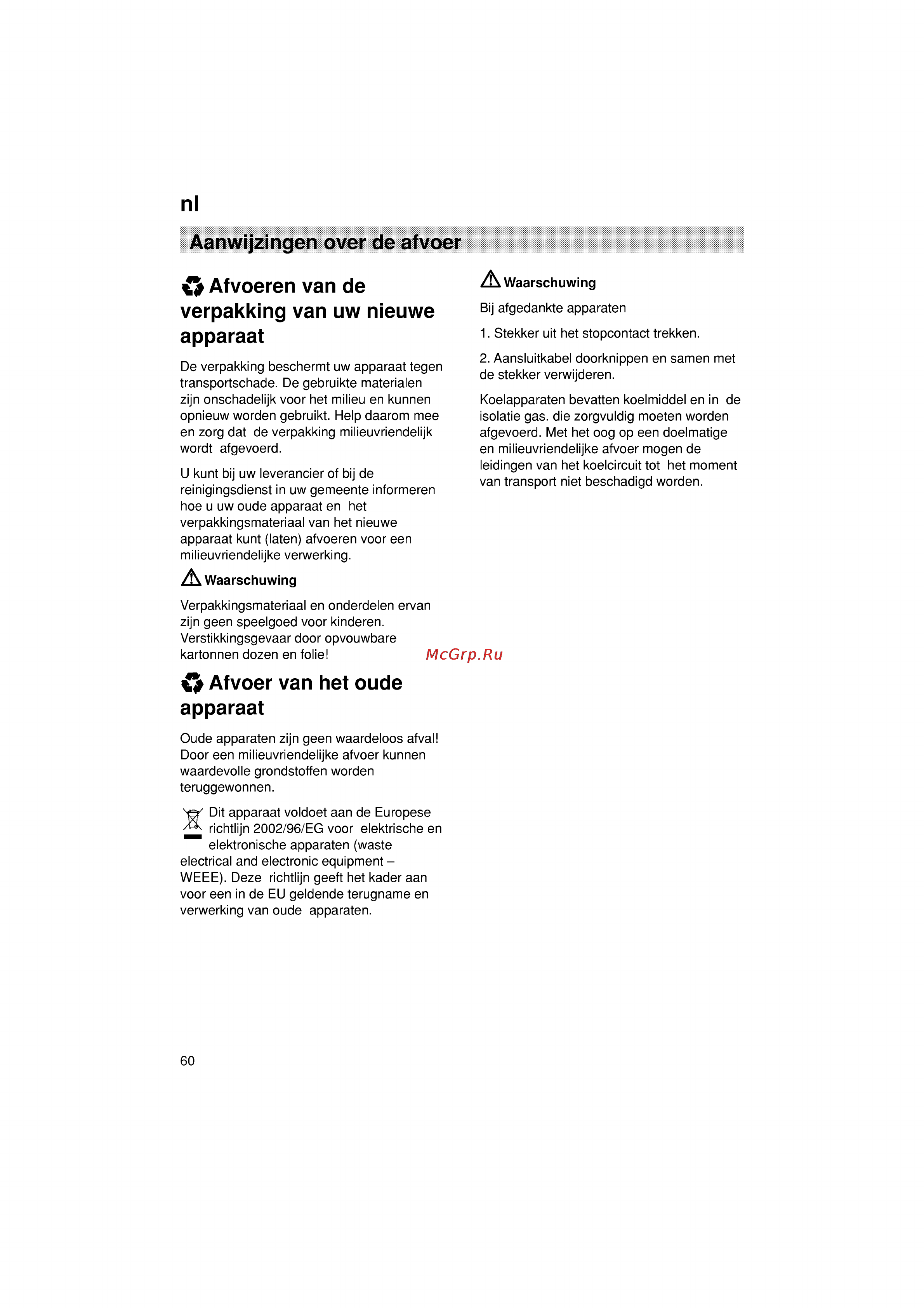 Bosch KGV39X50 [60/77] Afvoeren van de verpakking van uw nieuwe apparaat