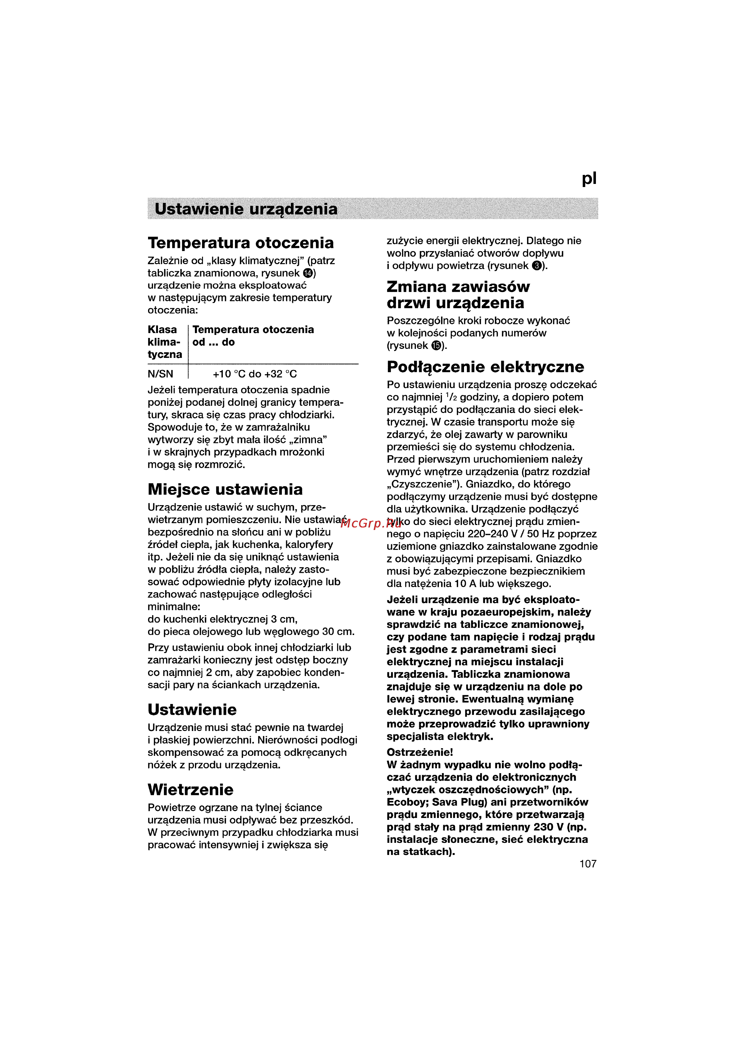 Bosch KGV36640 [107/141] Miejsce ustawienia