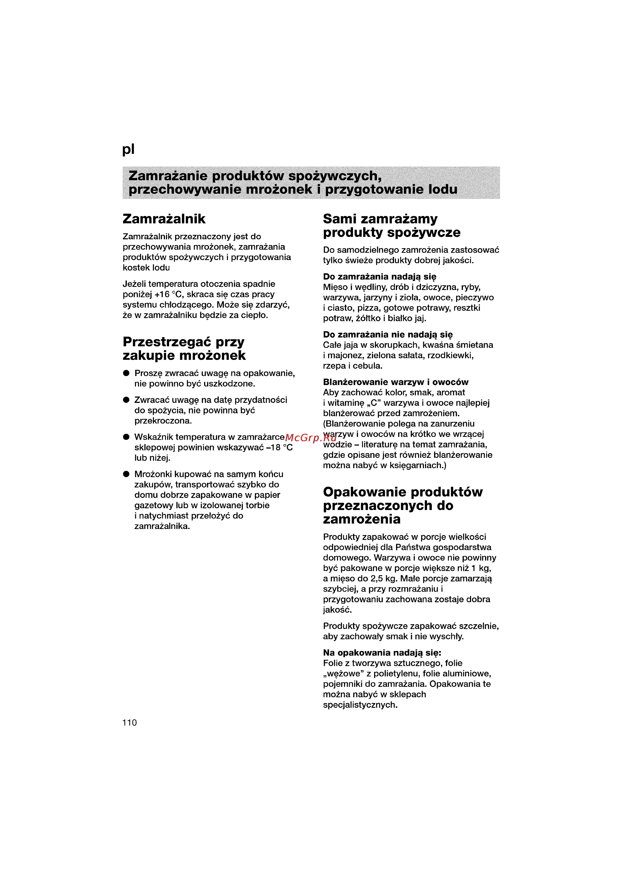 Bosch KGV36640 [110/141] Opakowanie produktow przeznaczonych do zamrozenia
