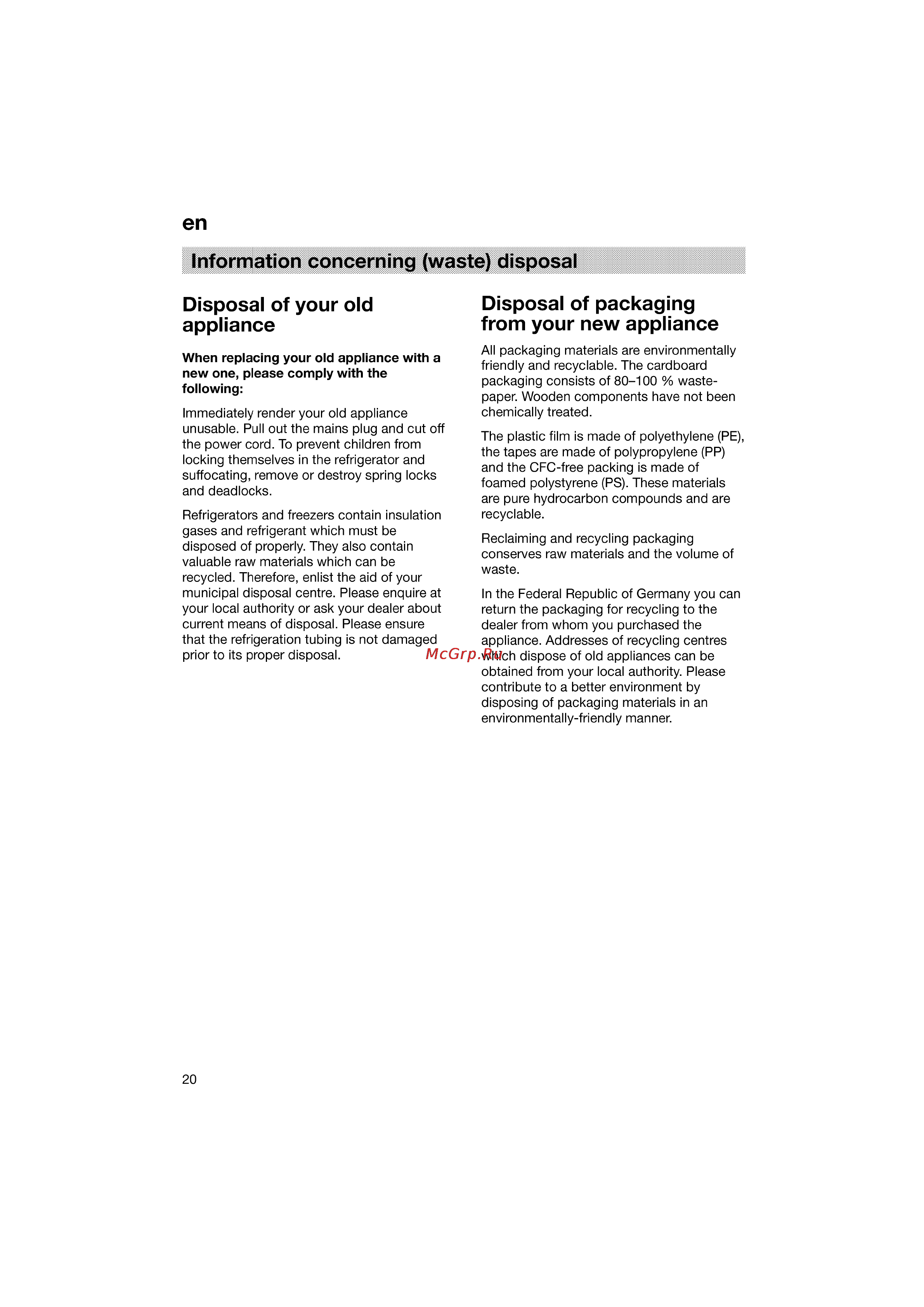 Bosch KGV36640 [20/141] Information concerning waste disposal