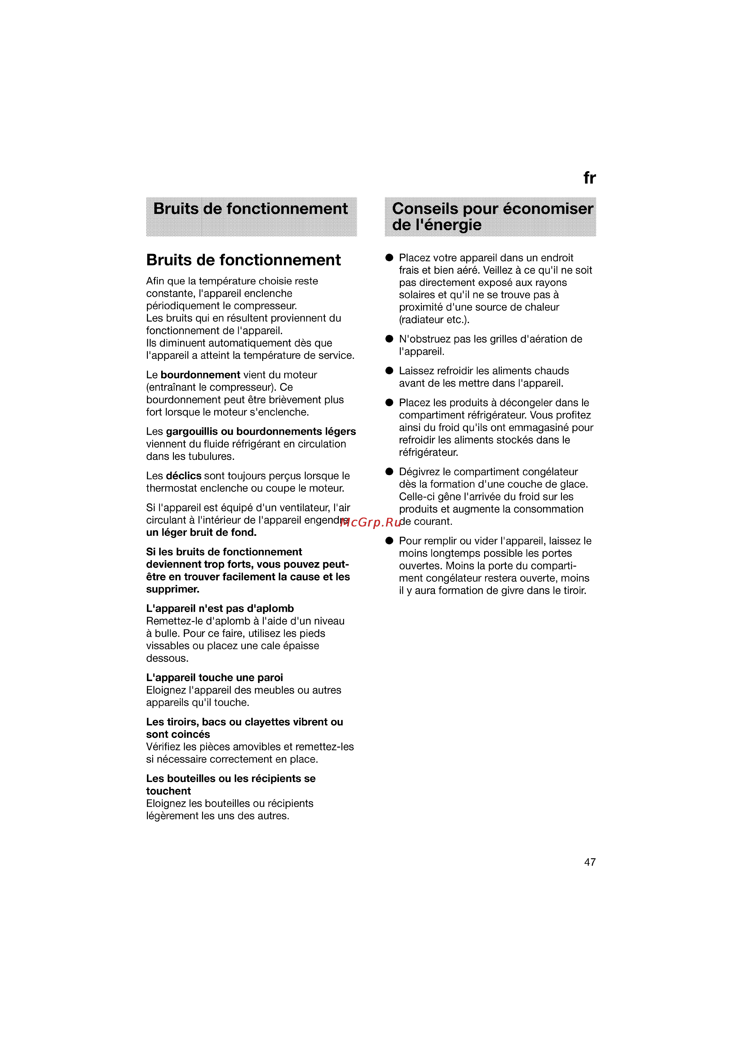 Bosch KGV36640 [47/141] Bruits de fonctionnement