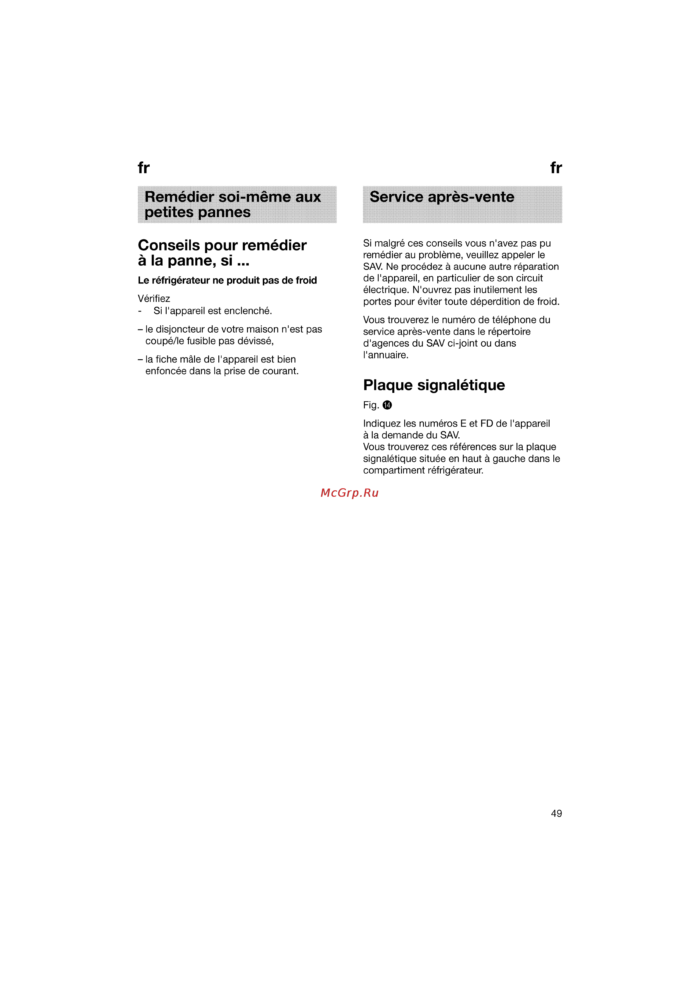 Bosch KGV36640 [49/141] Conseils pour remédier à la panne si