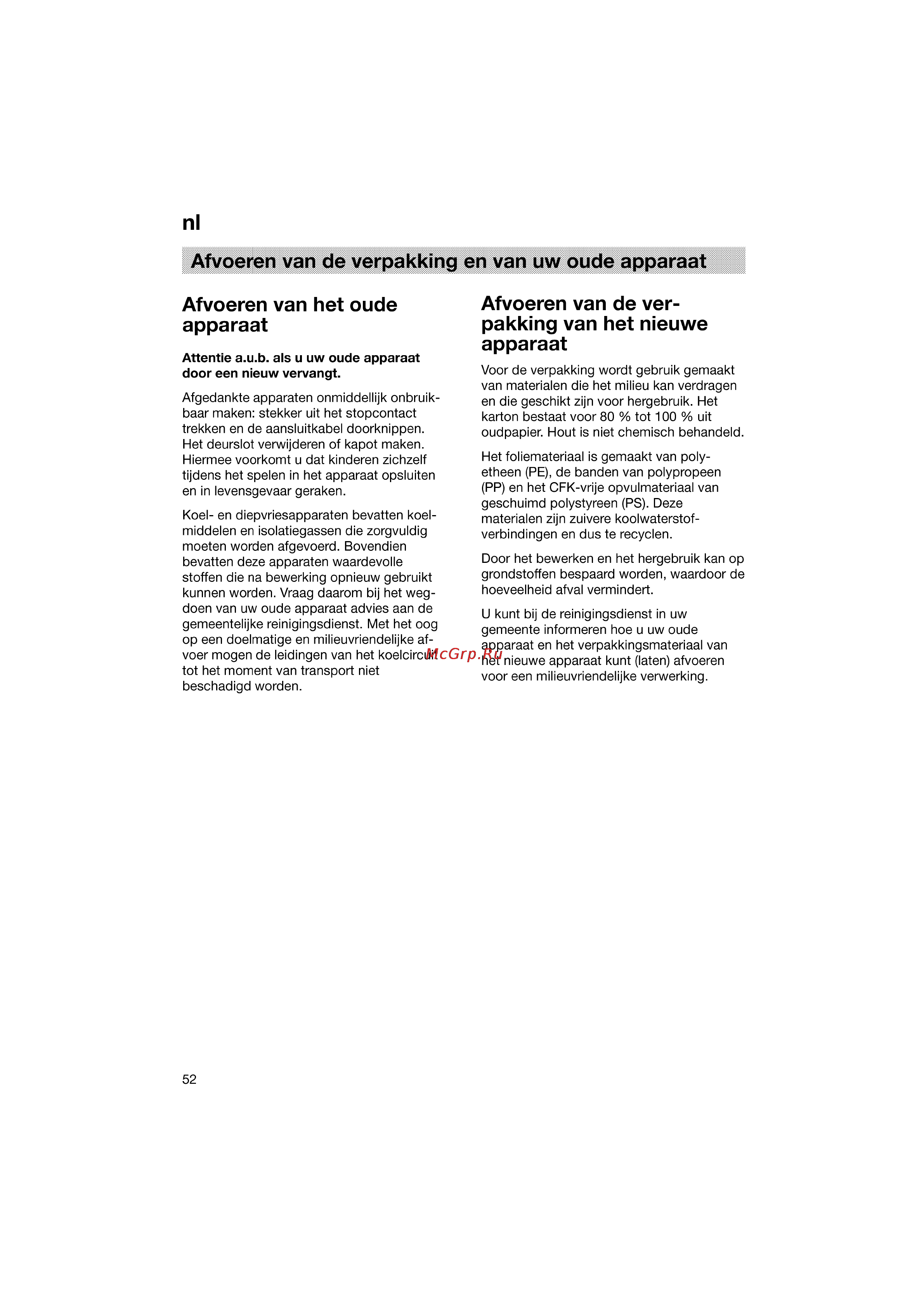 Bosch KGV36640 [52/141] Afvoeren van de verpakking en van uw oude apparaat
